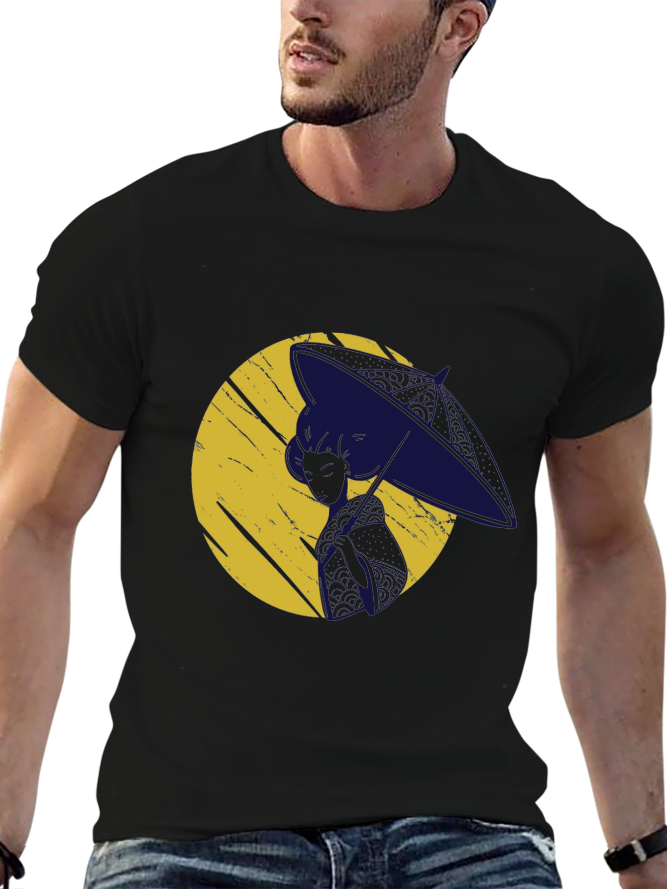 Black Stylish Graphic Print Tee - Moon Silhouette view 6