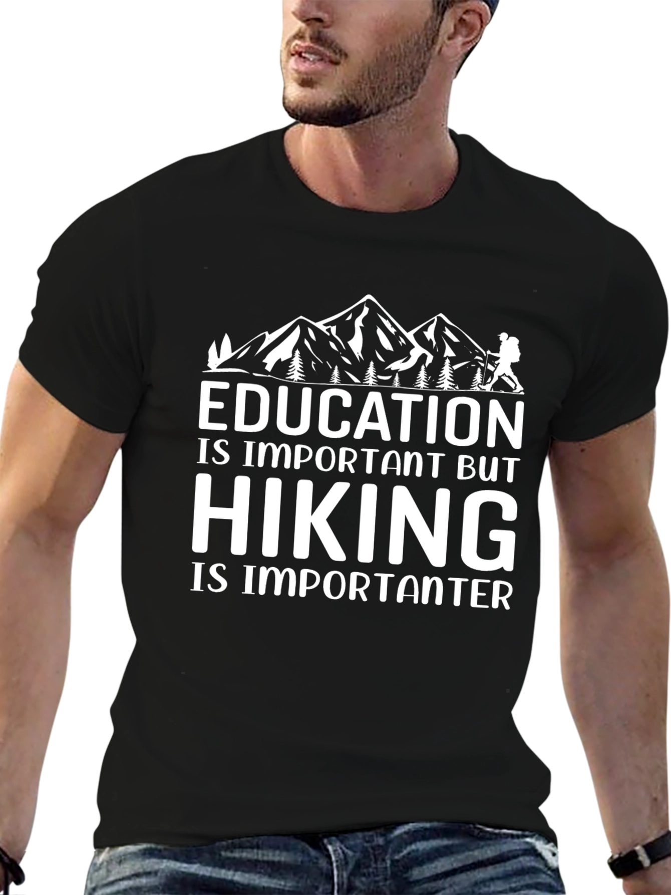 Black Hiking Is Importanter Funny T-Shirt view 6