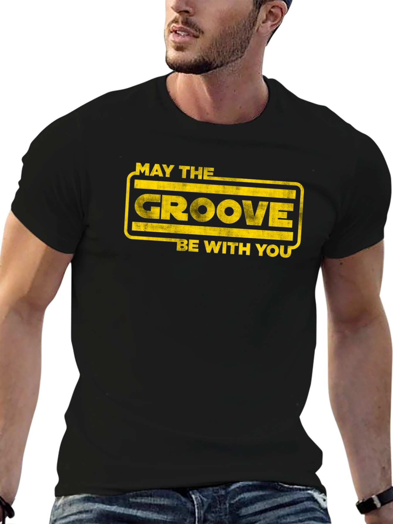 Black Groovy Graphic T-Shirt - May the Groove Be With You view 6