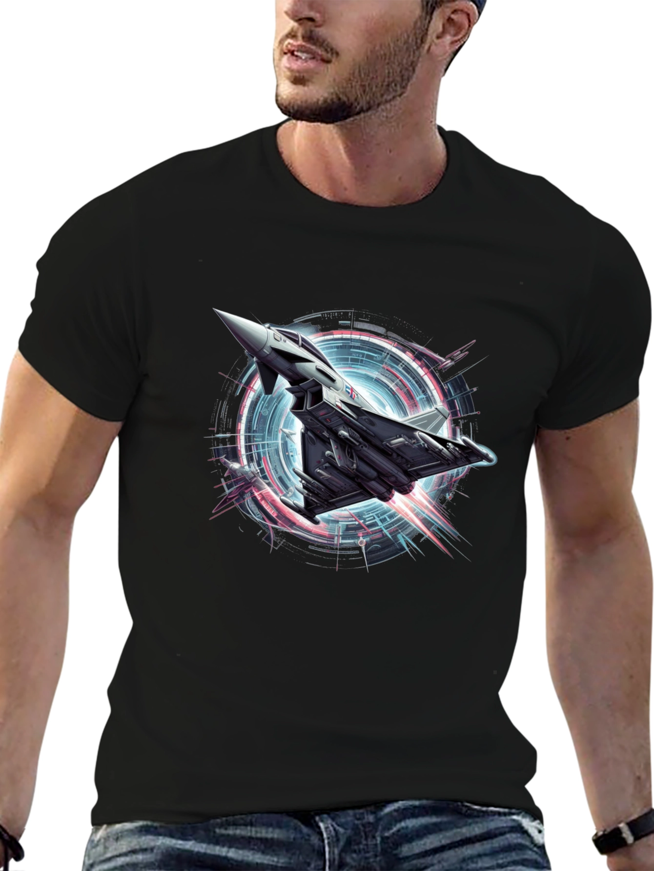 Black Jet Fighter Graphic Tee - Cool Airplane T-Shirt view 6