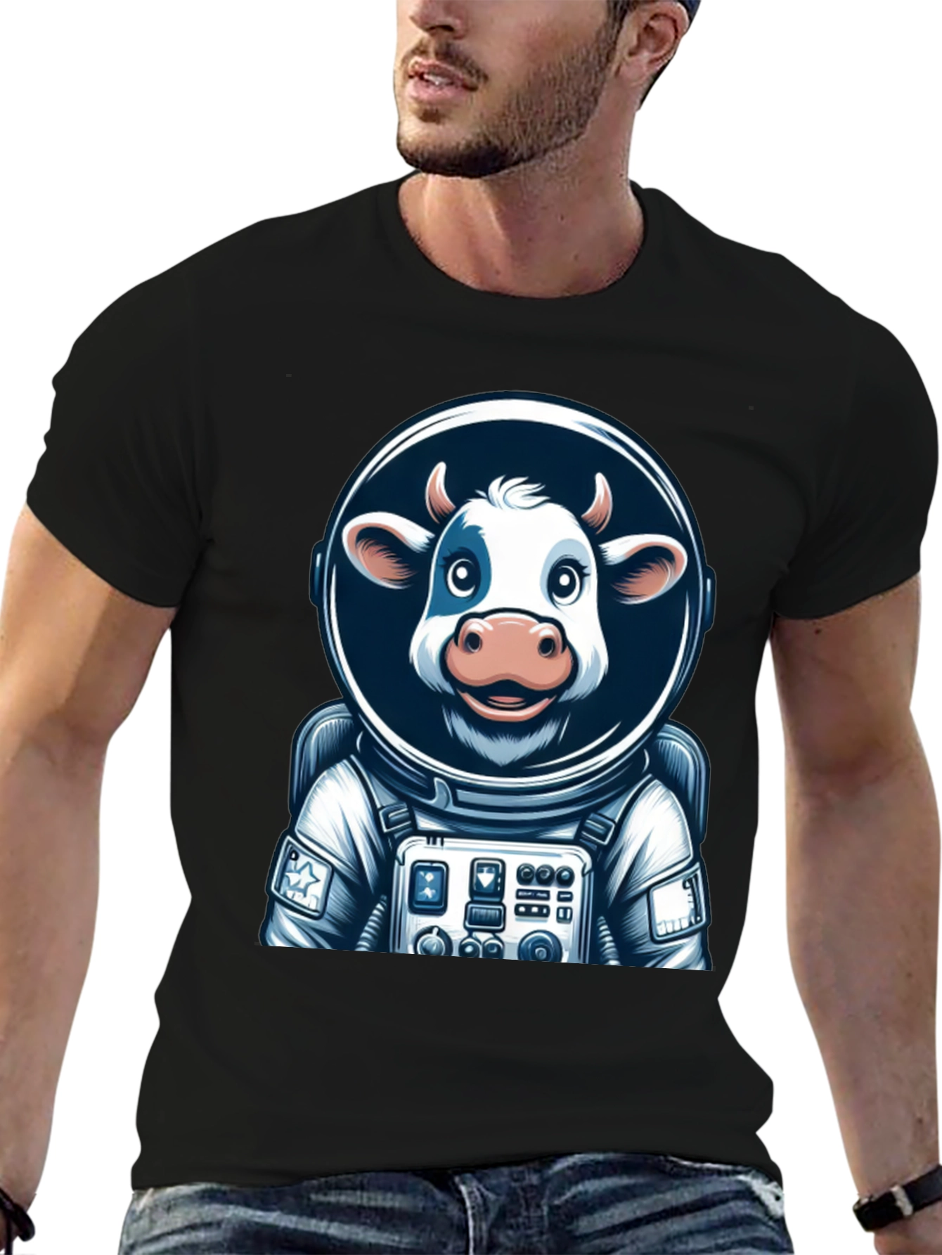 Black Cow Astronaut Graphic Tee - Space Moo-n Adventure view 6
