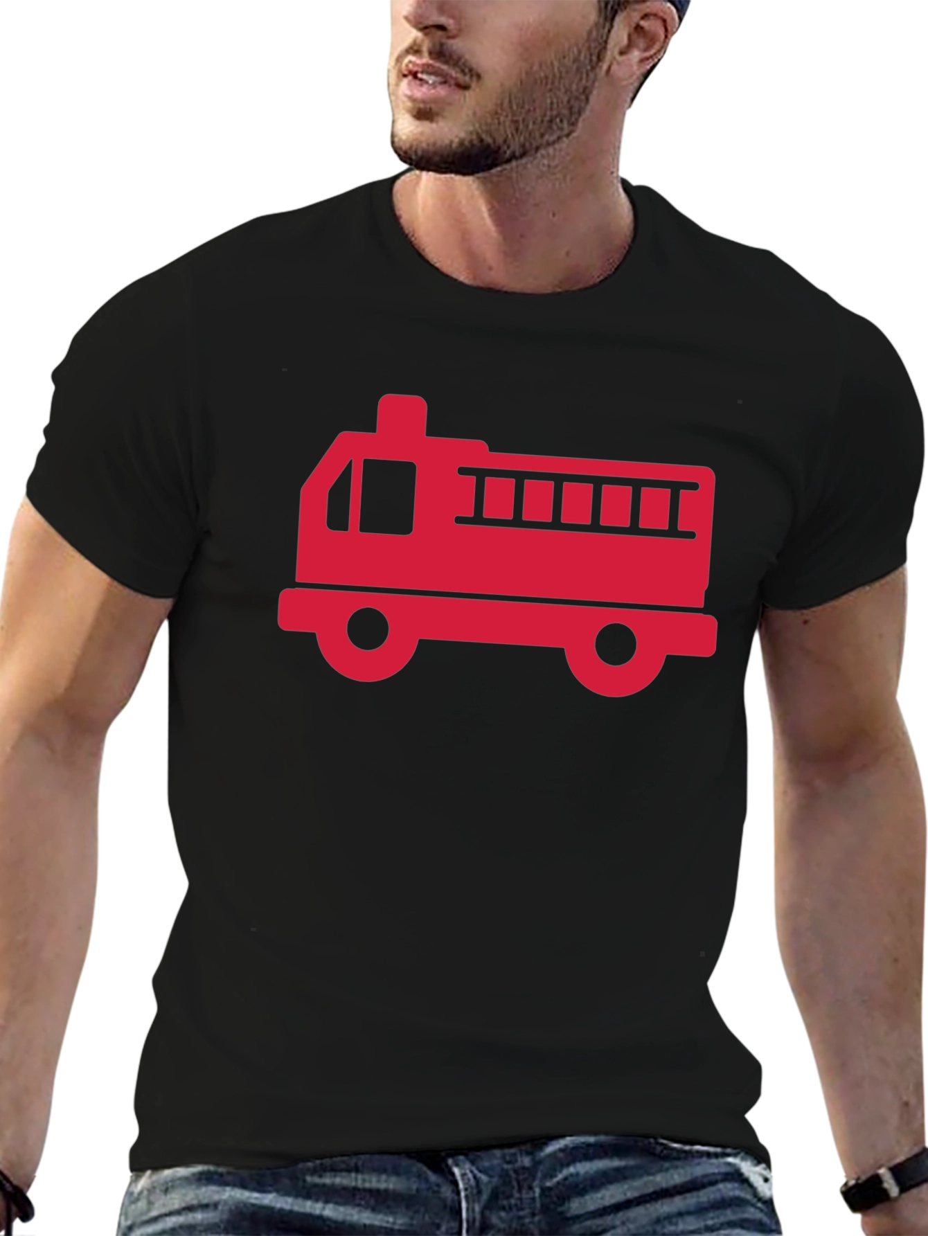 Black Fire Truck T-Shirt - Black Cotton Graphic Tee view 6