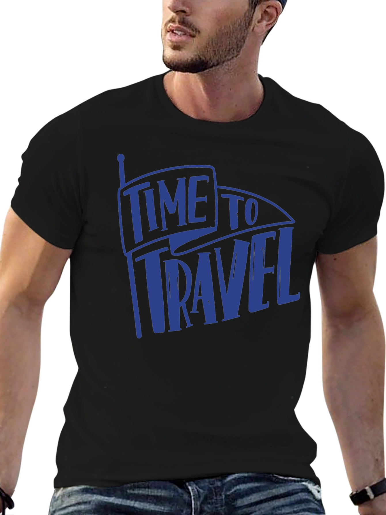 Black Time to Travel Graphic T-Shirt - Men's Short Sleeve view 6