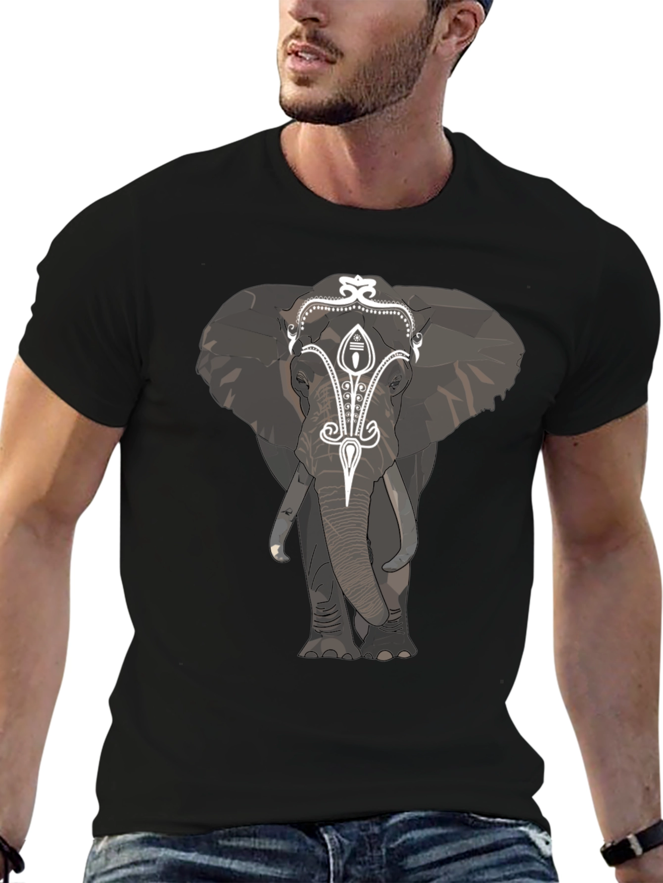 Black Elephant Graphic Print Black T-Shirt view 6