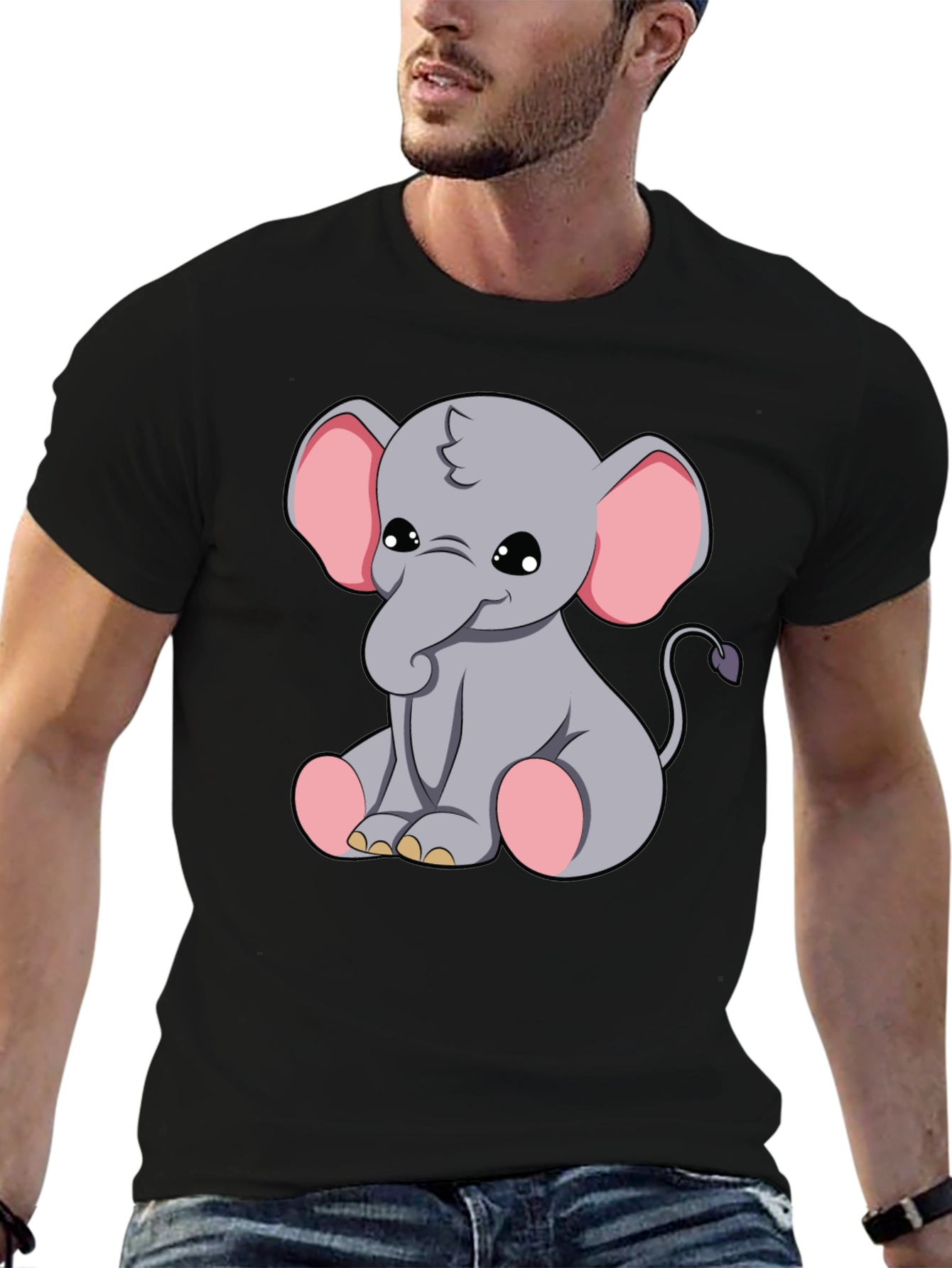 Black Cute Elephant Graphic Tee - Soft Cotton Blend view 6