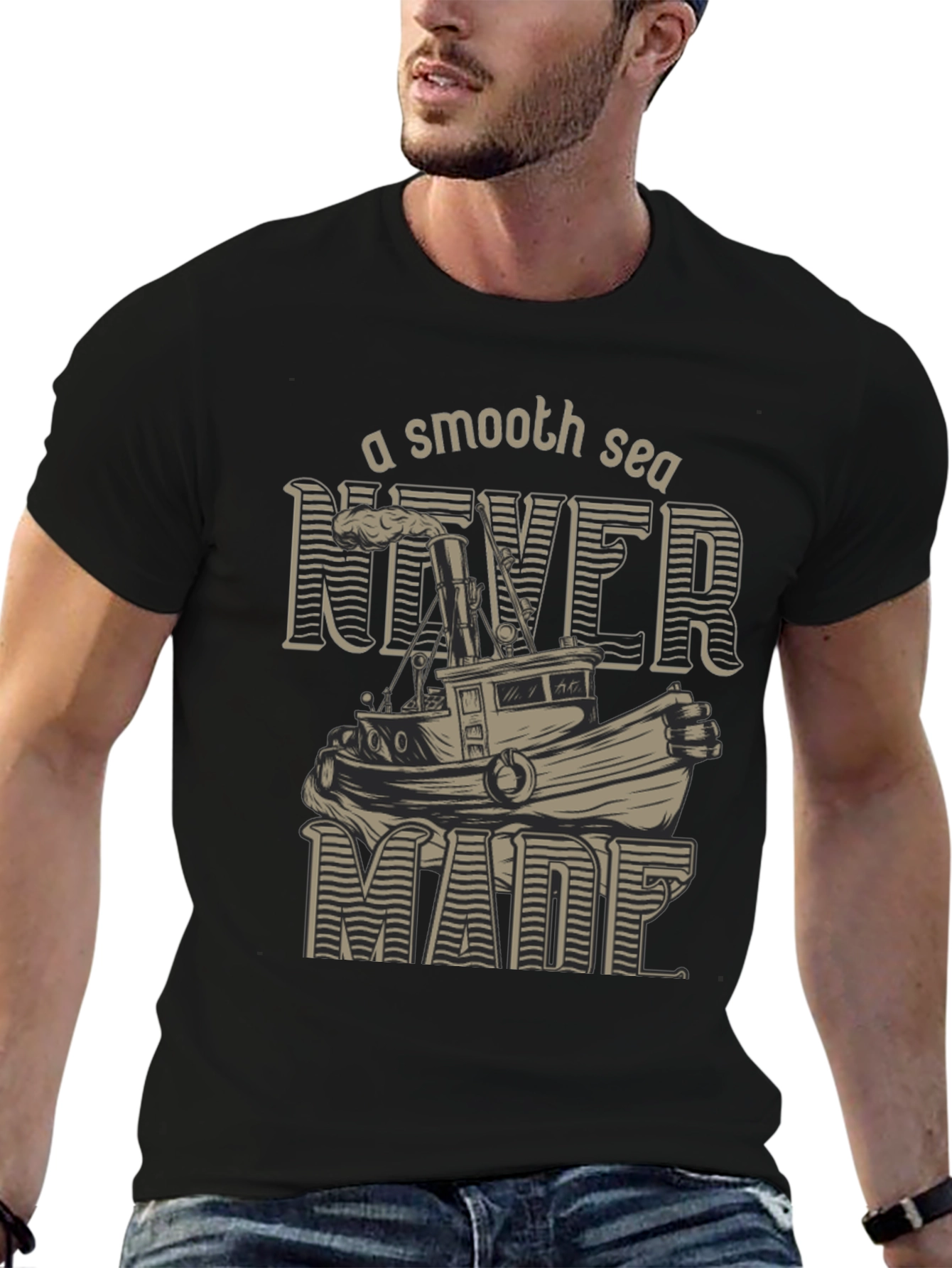 Black Smooth Sea T-Shirt - Nautical Design view 6
