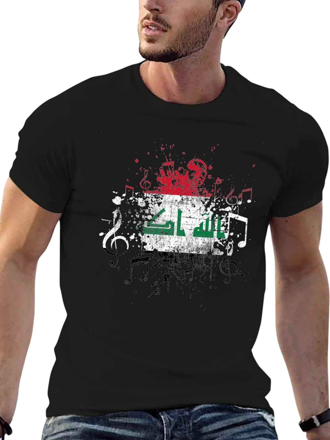 Black Iraq Flag Grunge T-Shirt view 6