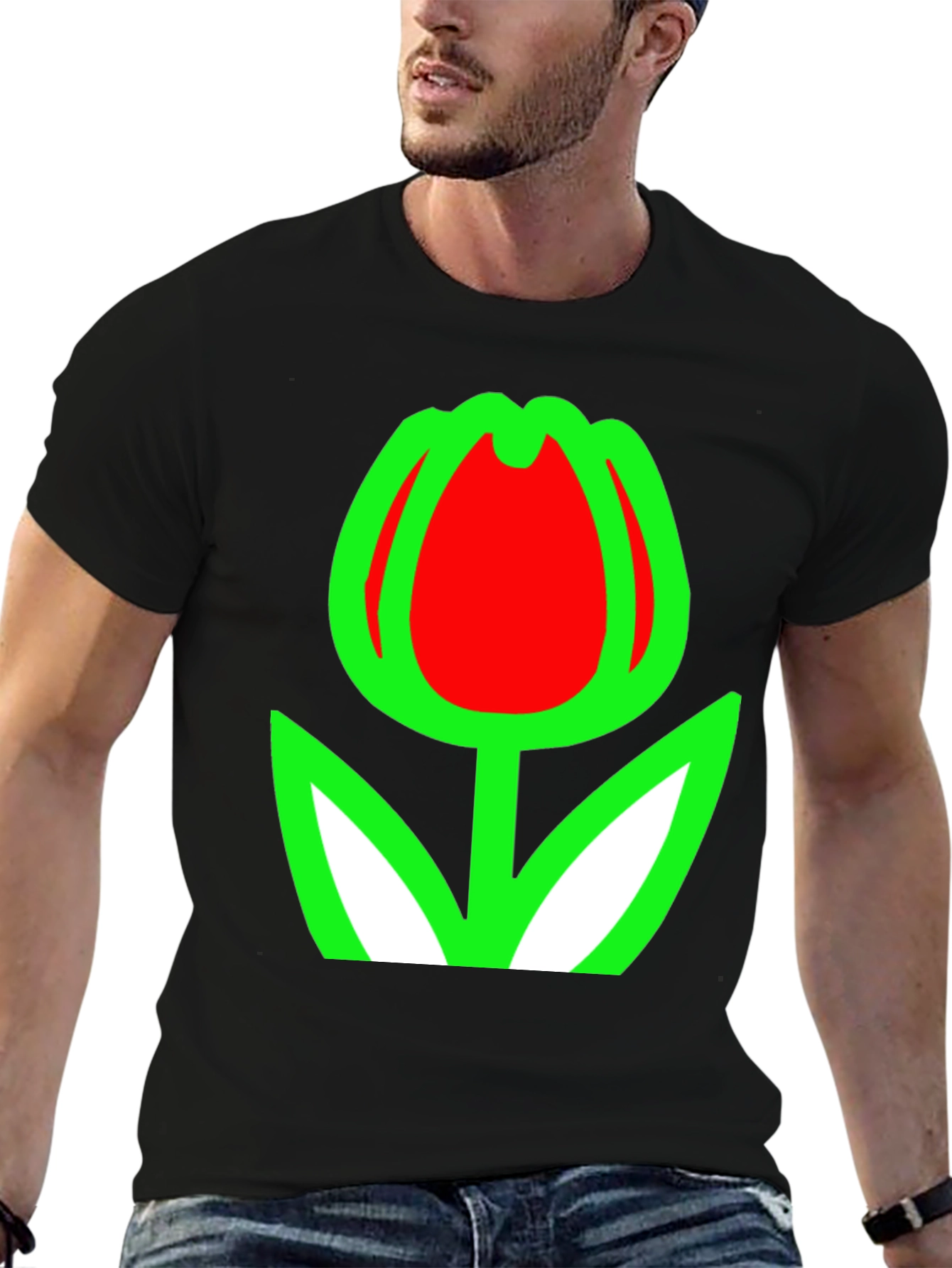 Black Tulip Graphic Tee - Bold Floral Statement Shirt view 6