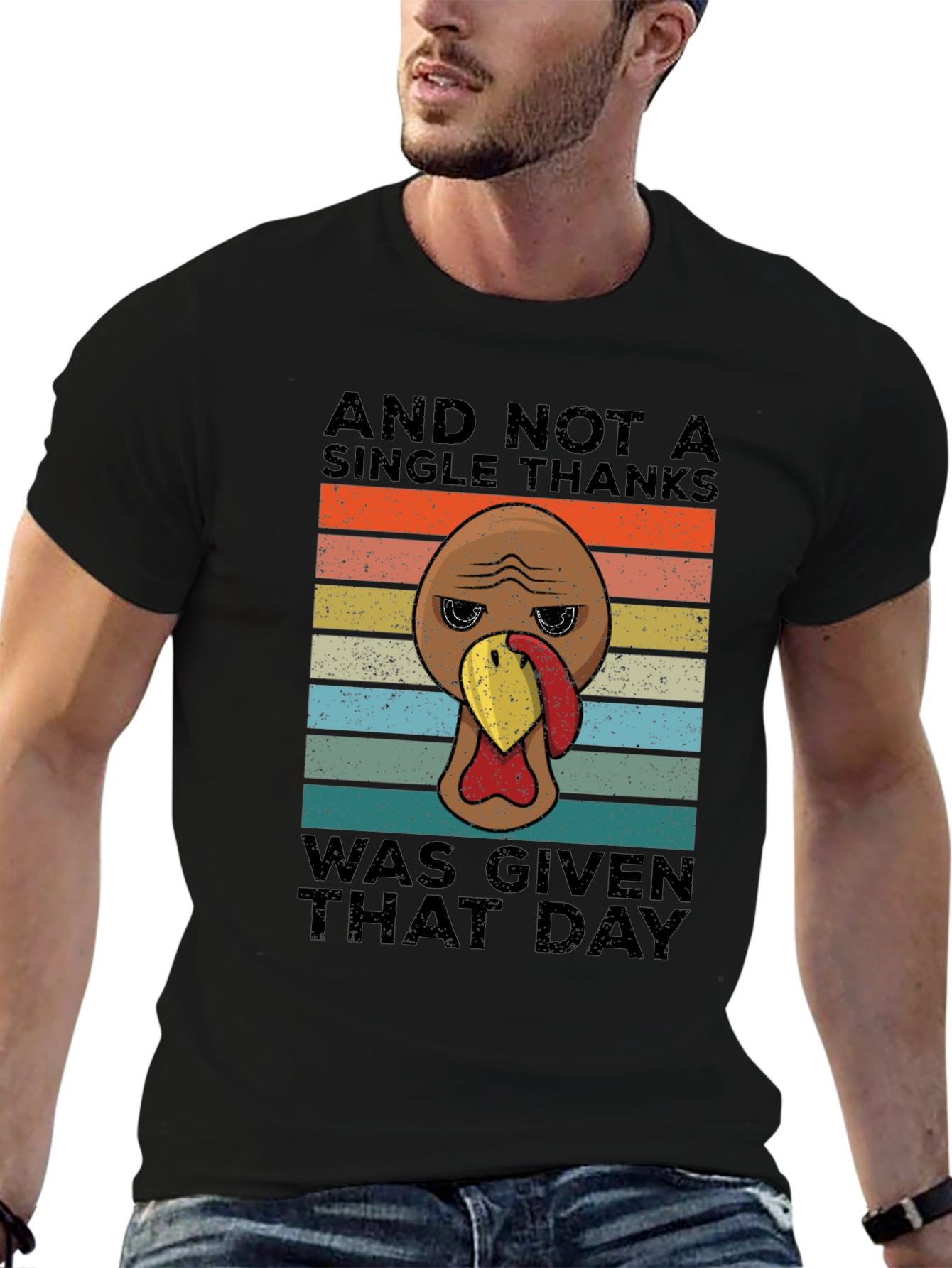 Black Funny Thanksgiving Turkey T-Shirt - No Thanks Given view 6