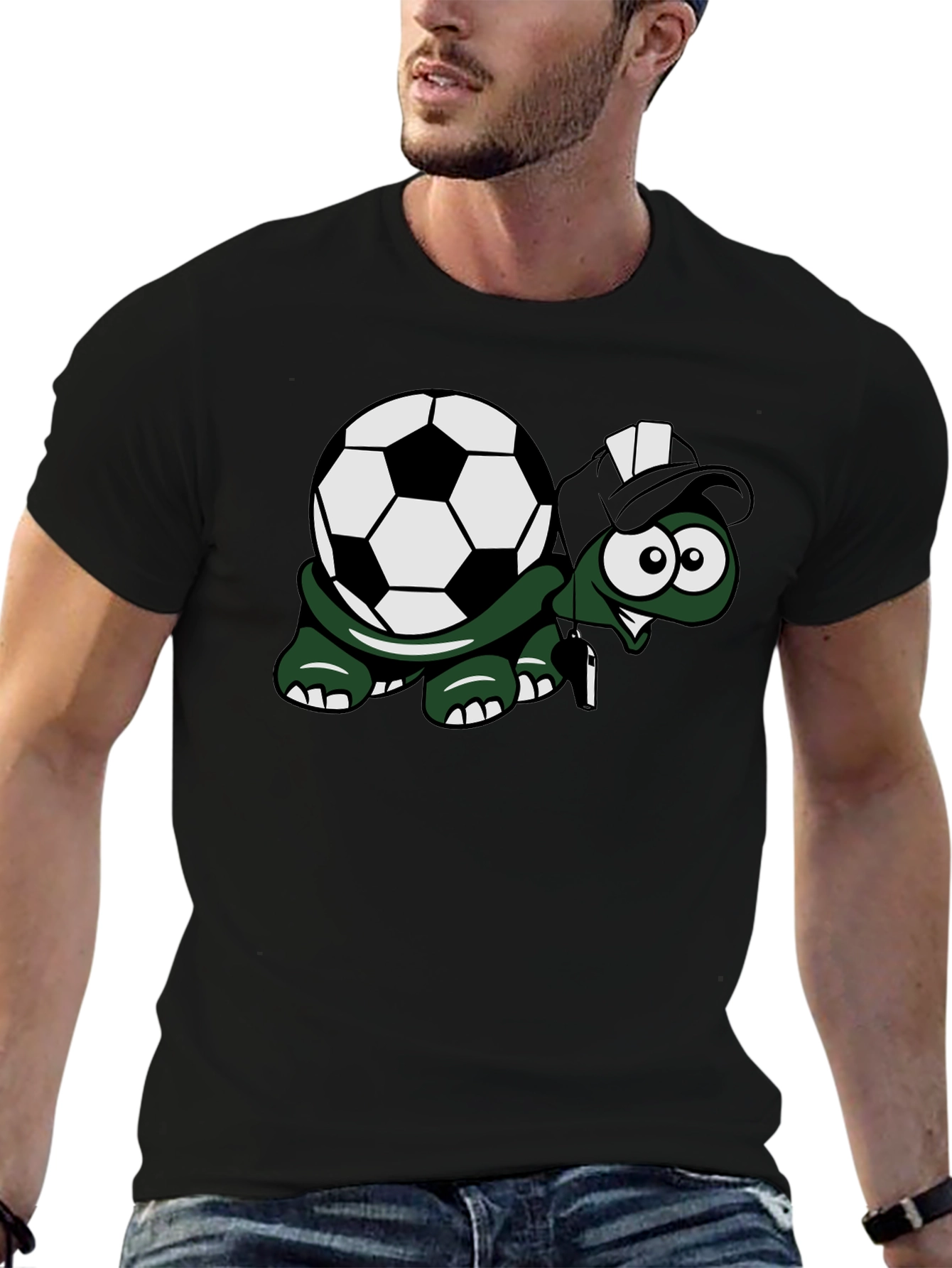 Black Soccer Turtle Graphic Tee - Fun Black T-Shirt view 6