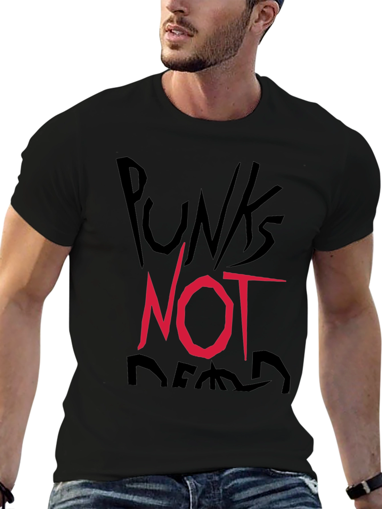 Black Punk's Not Dead Graphic Tee - Black Cotton Casual Shirt view 6
