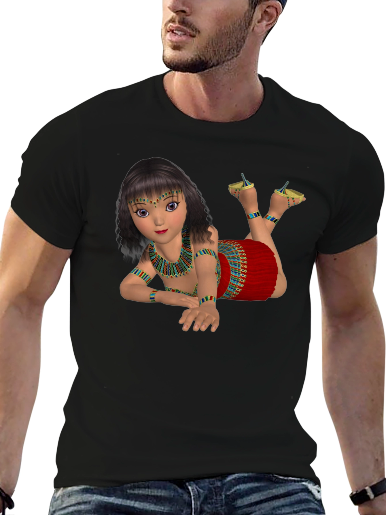 Black Egyptian Girl Graphic Tee - Black Cotton Shirt view 6