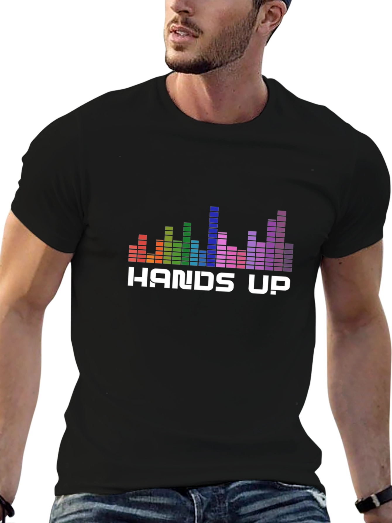 Black Hands Up Graphic T-Shirt - Music Equalizer Design view 6