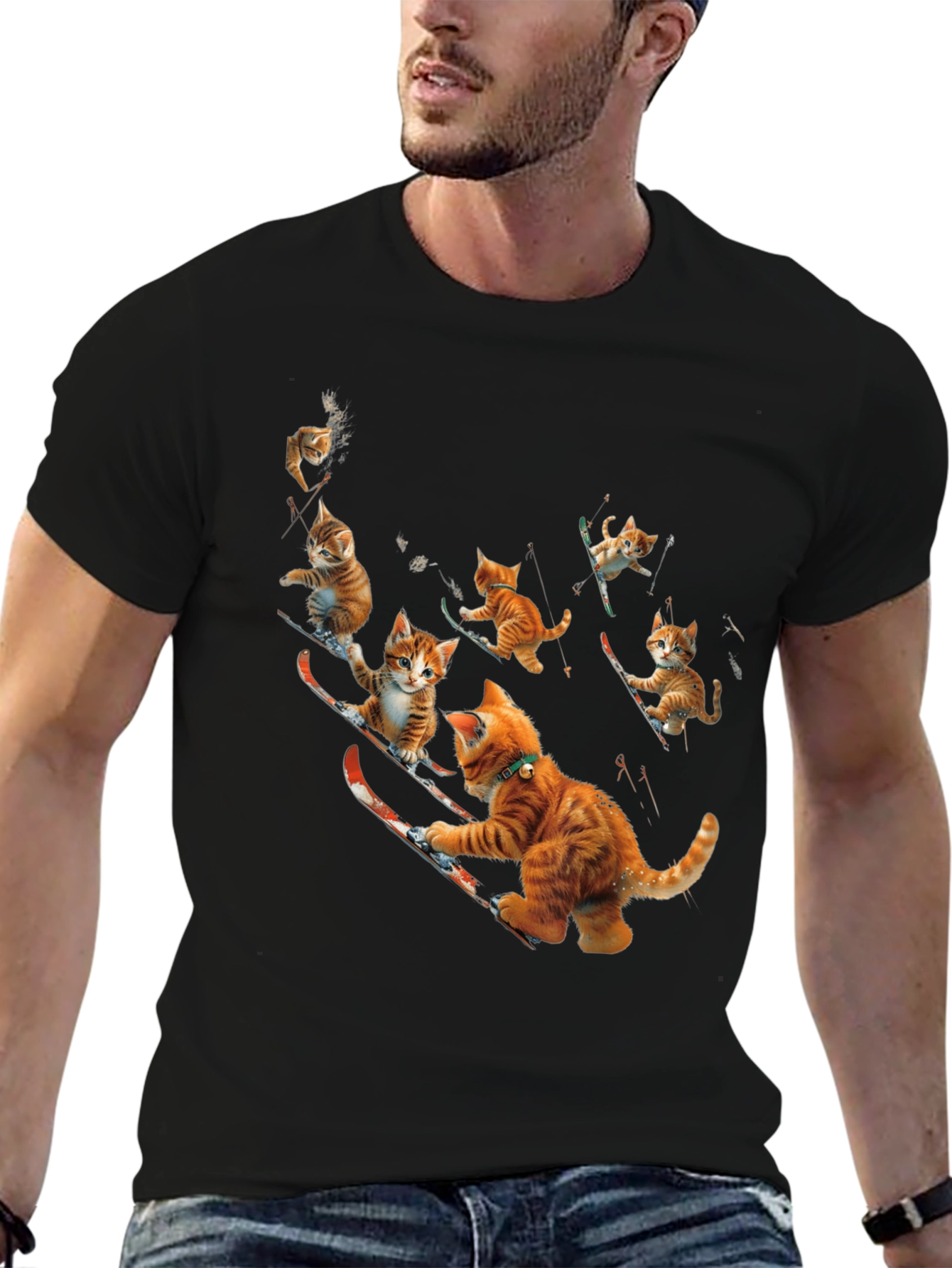 Black Skiing Cats Graphic Tee view 6