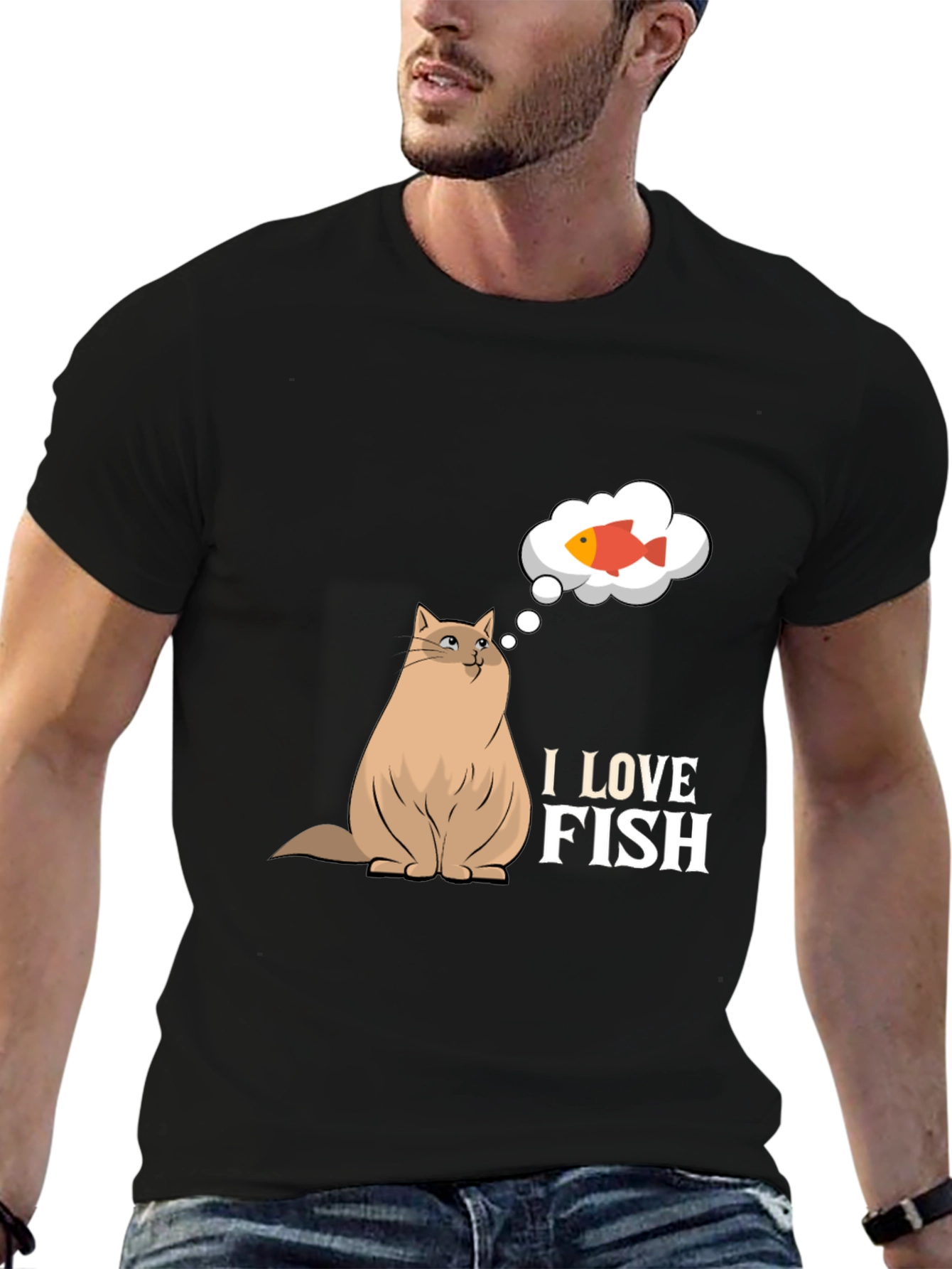Black I Love Fish Graphic Tee - Funny Cat Lover Shirt view 6