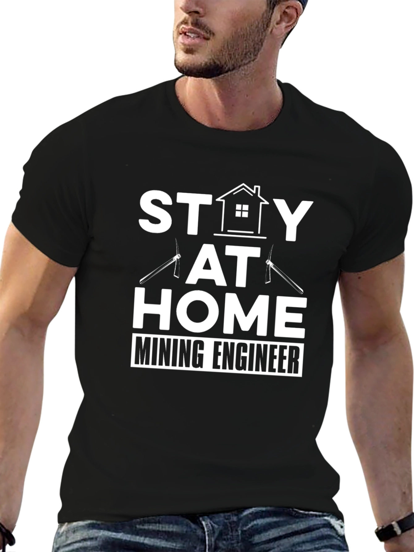 Black Stay At Home Mining Engineer T-Shirt view 6