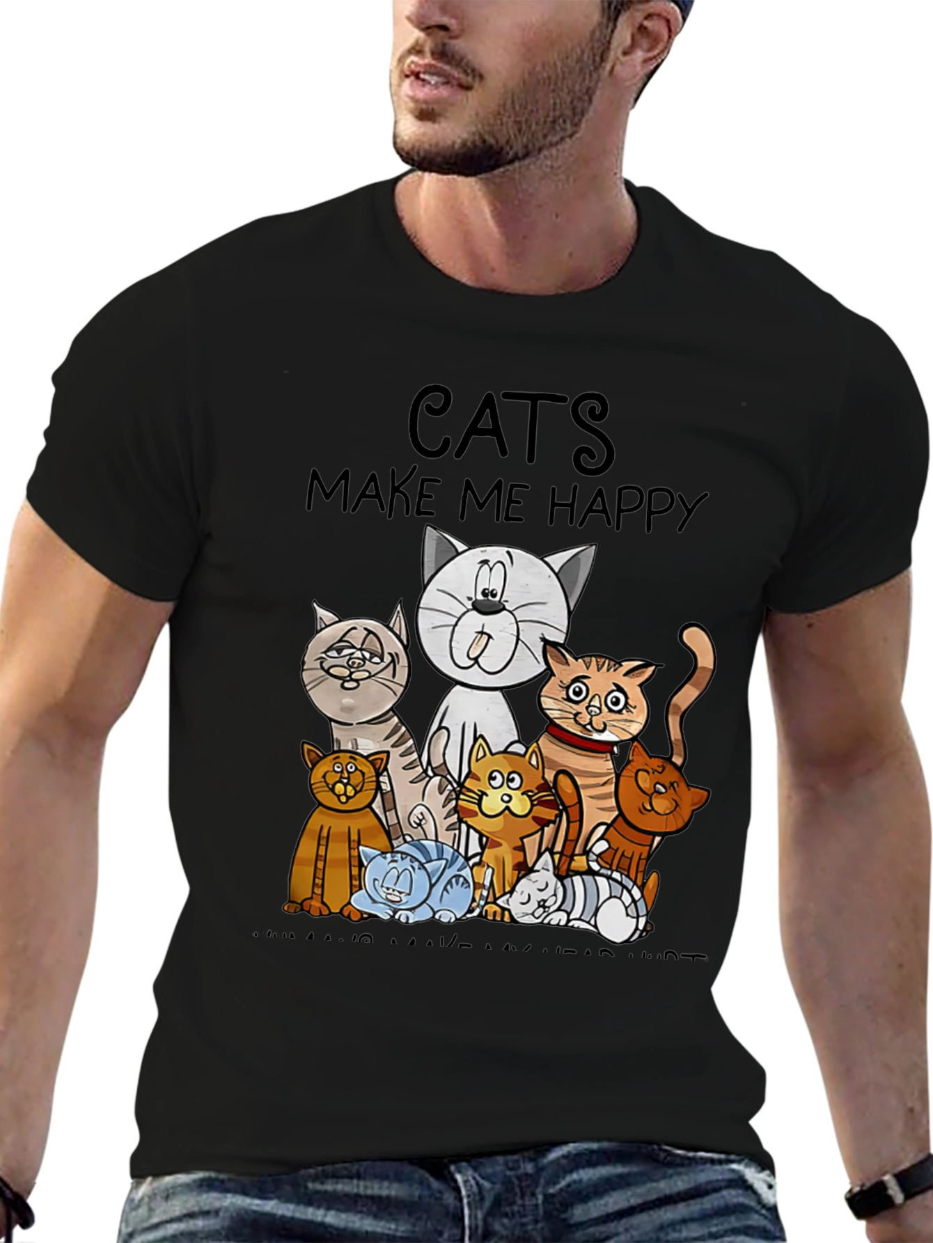 Black Cats Make Me Happy Graphic T-Shirt view 6