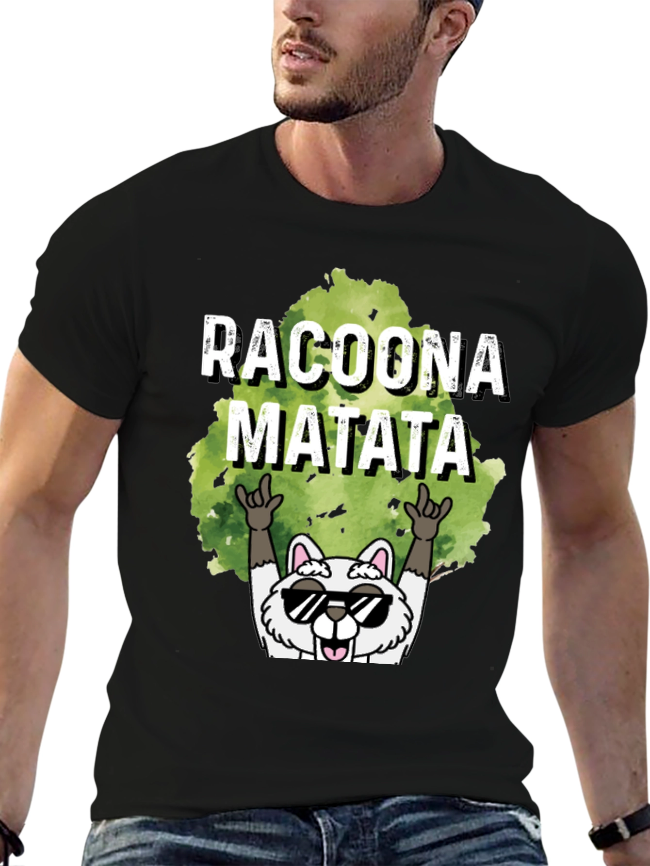 Black Racoona Matata Graphic Tee - Funny Raccoon T-Shirt view 6