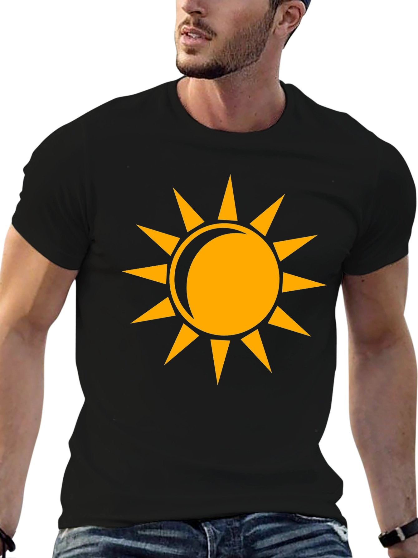 Sun Graphic Black T-Shirt, Casual Wear - 6
