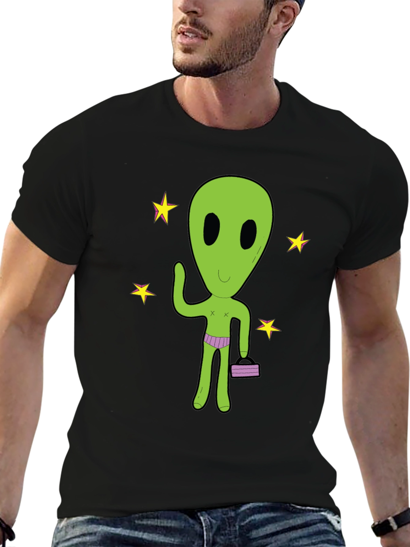 Black Alien T-Shirt - Funny Extraterrestrial Graphic Tee view 6