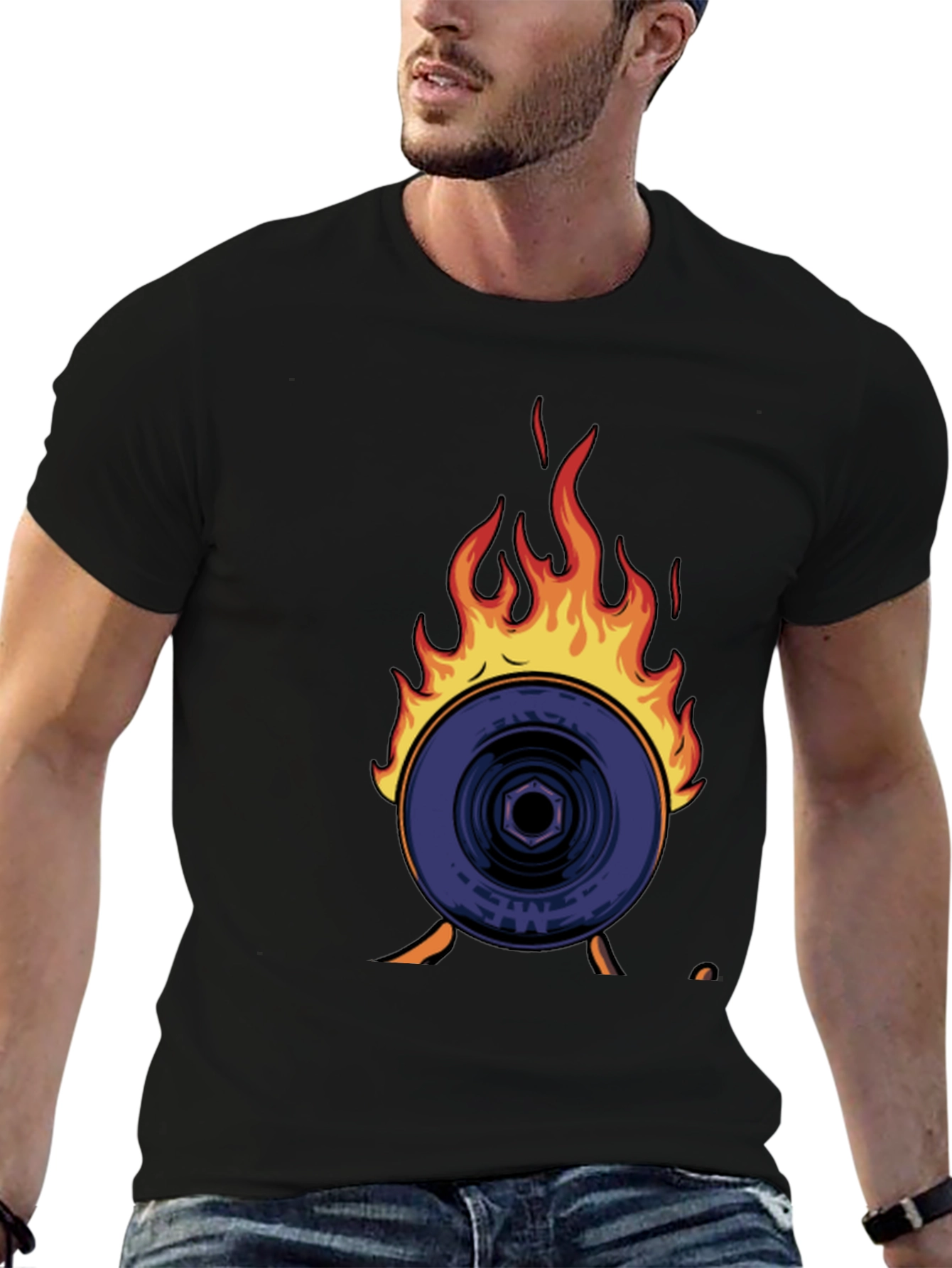 Black Flaming Record Graphic Tee - Bold Statement Shirt view 6