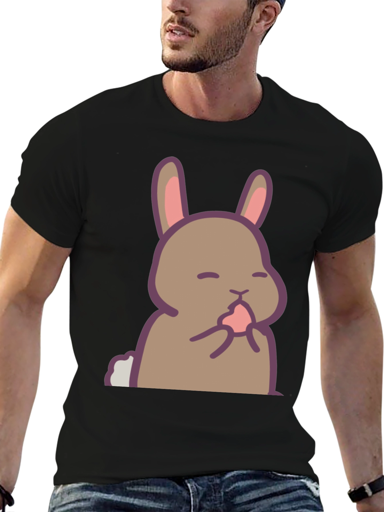 Black Cute Rabbit Graphic Black T-Shirt view 6