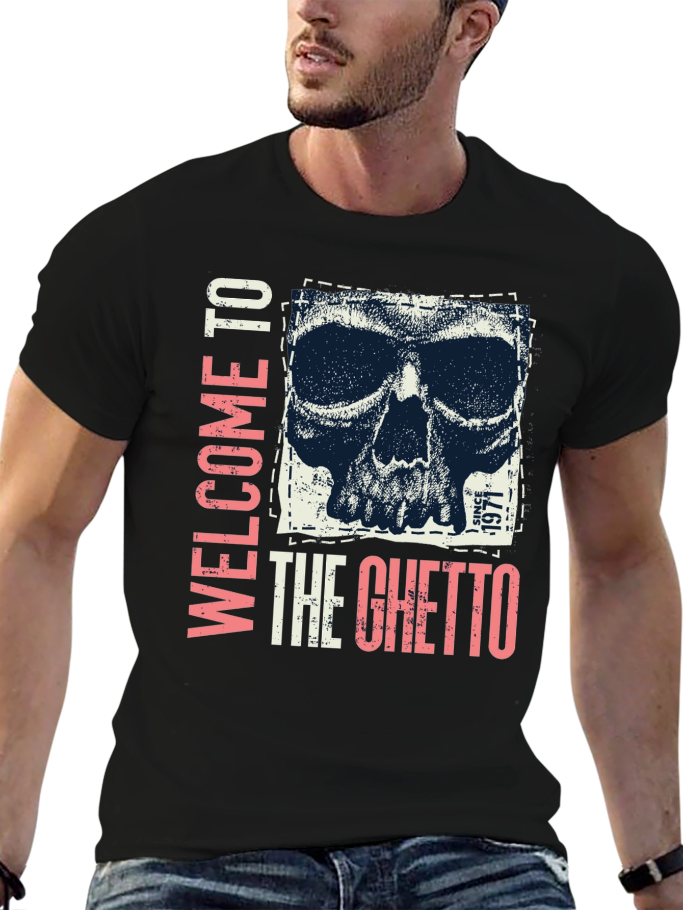 Black Welcome To The Ghetto Skull Graphic Tee view 6