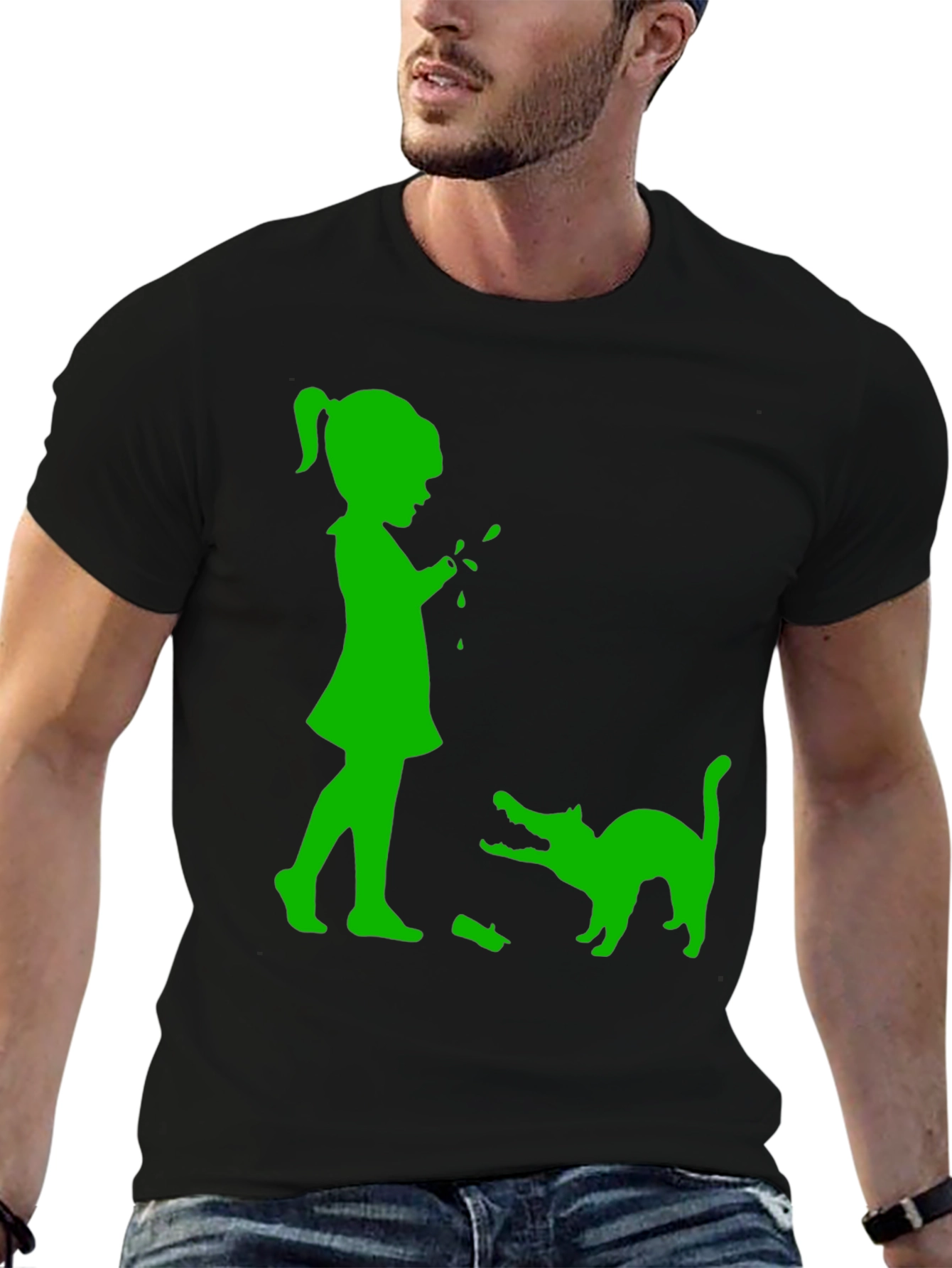 Black Girl & Cat Graphic Tee - Fun, Playful Design view 6