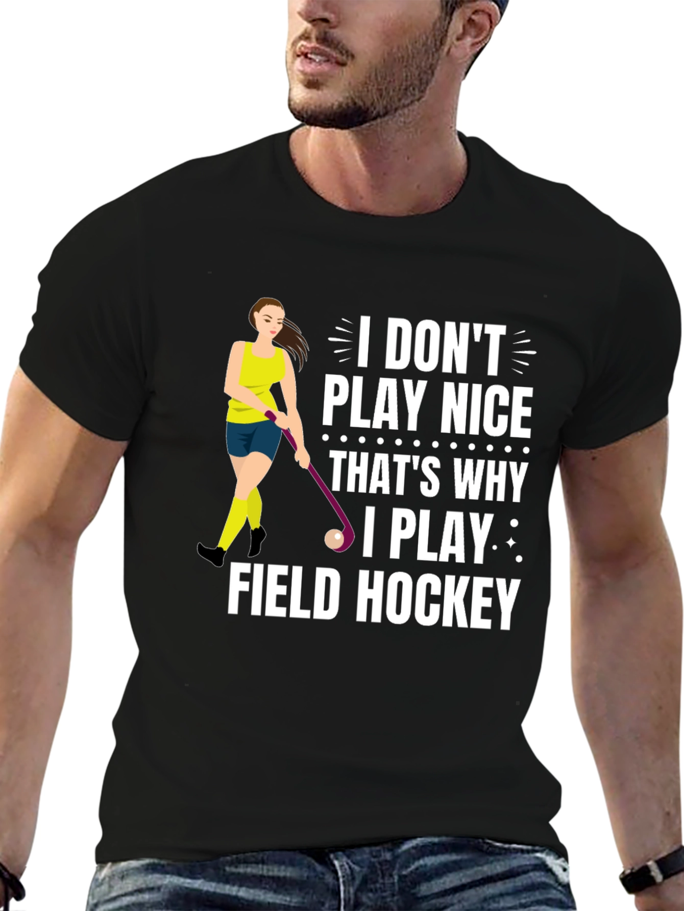 Black Funny Field Hockey T-Shirt view 6