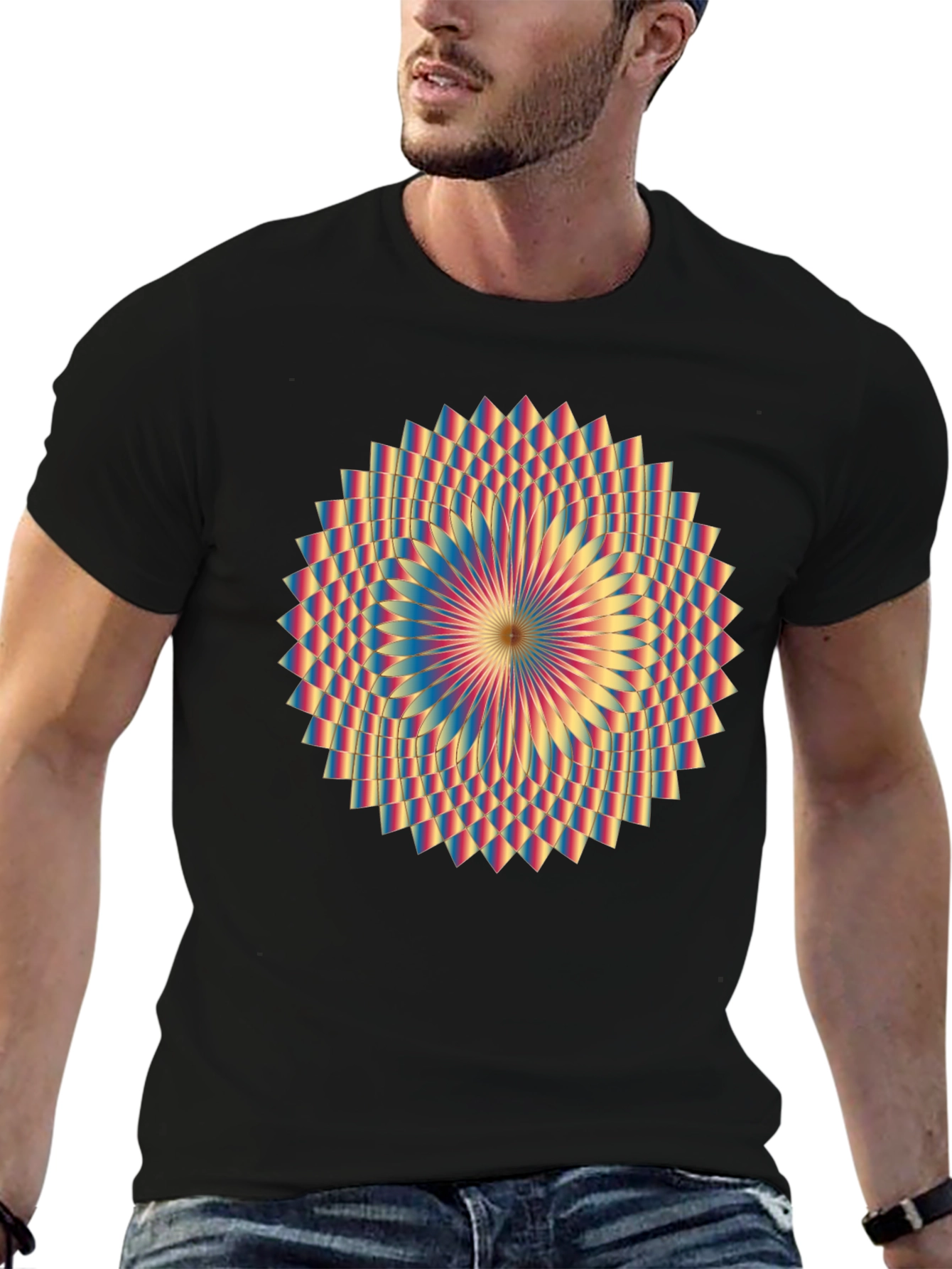 Black Geometric Mandala Graphic Tee - Black view 6