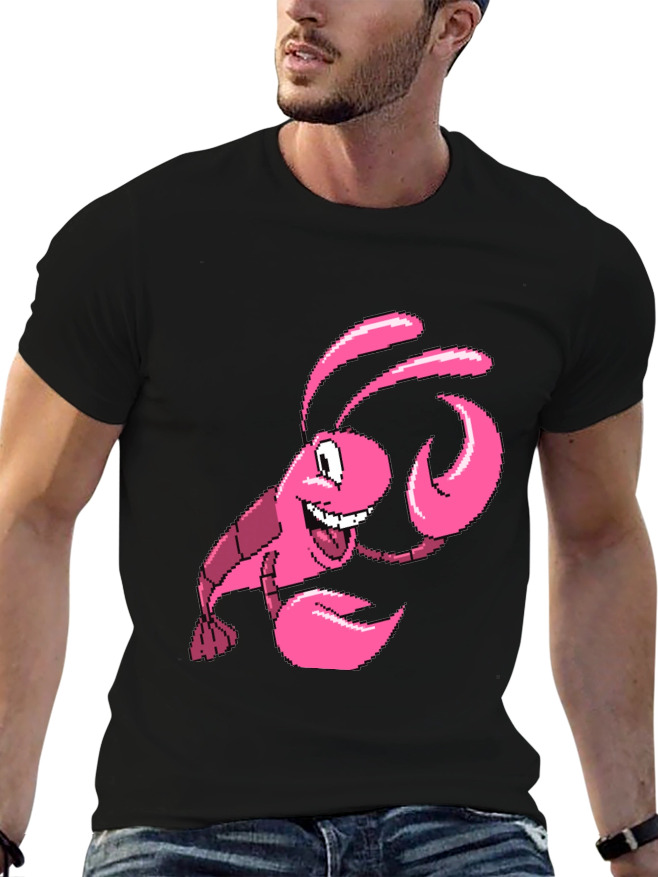 Black Pink Lobster Graphic Tee - Quirky Novelty T-Shirt view 6