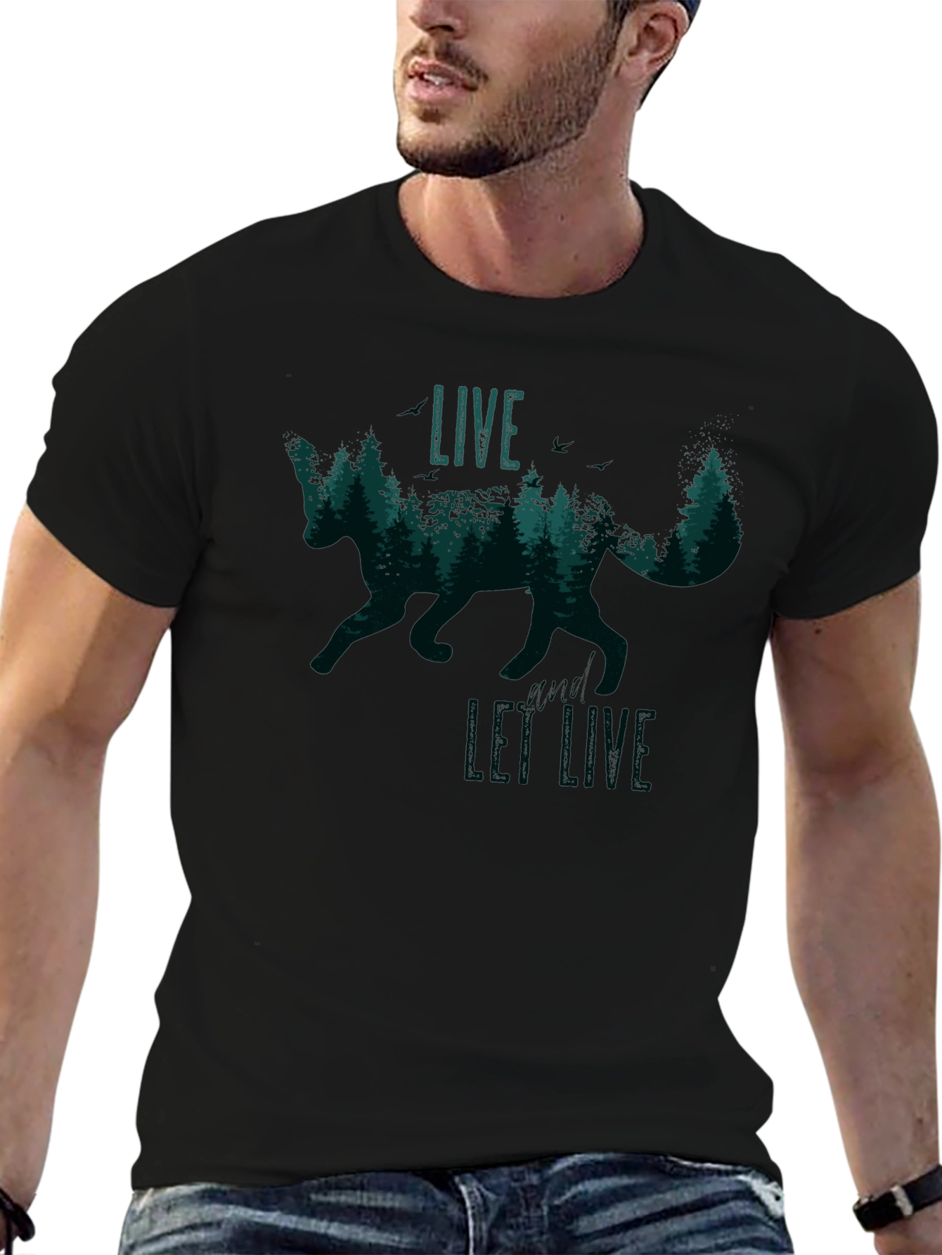 Black Live and Let Live Fox Graphic T-Shirt view 6
