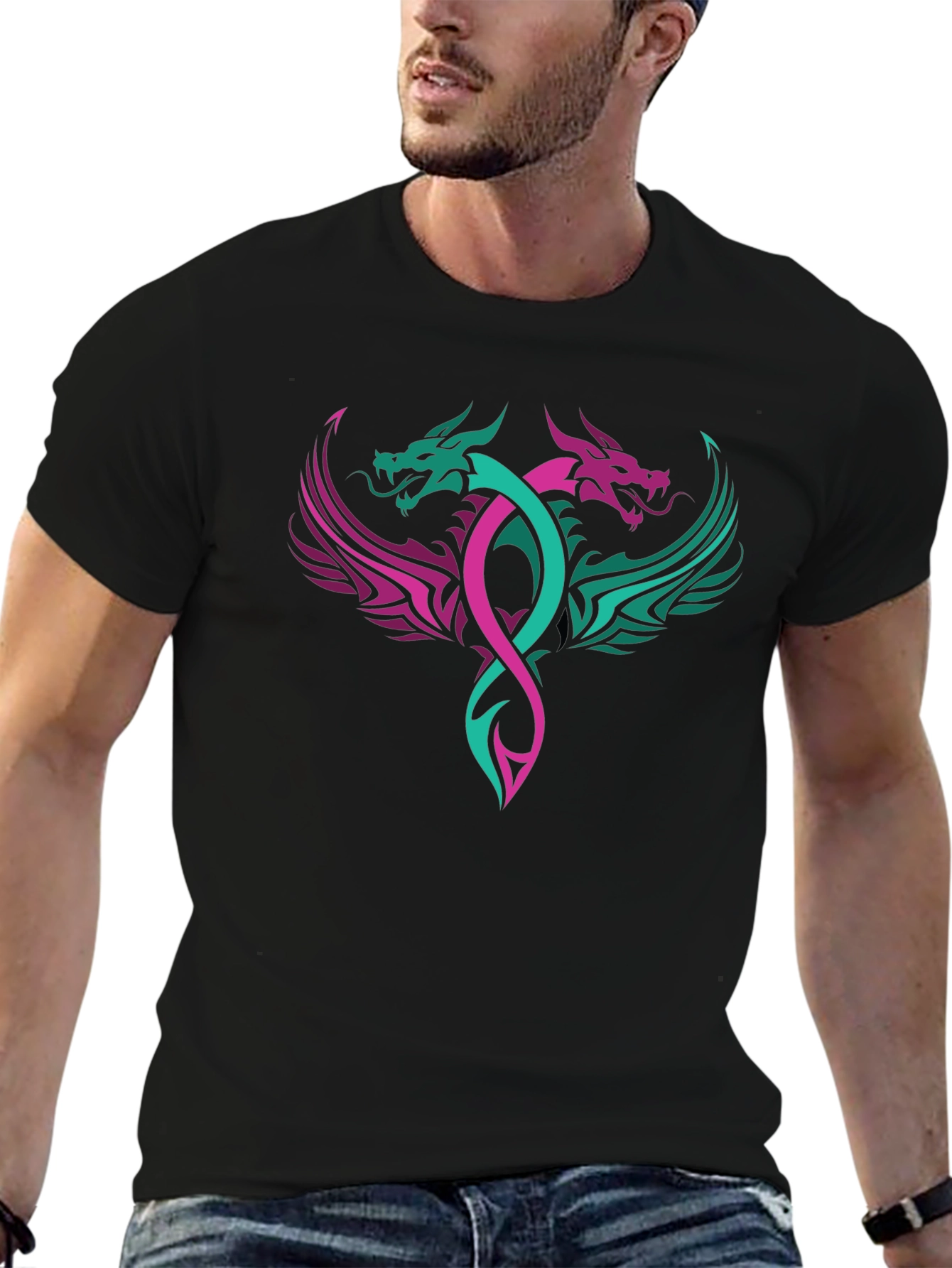 Black Dual Dragon Graphic Tee - Edgy Style view 6