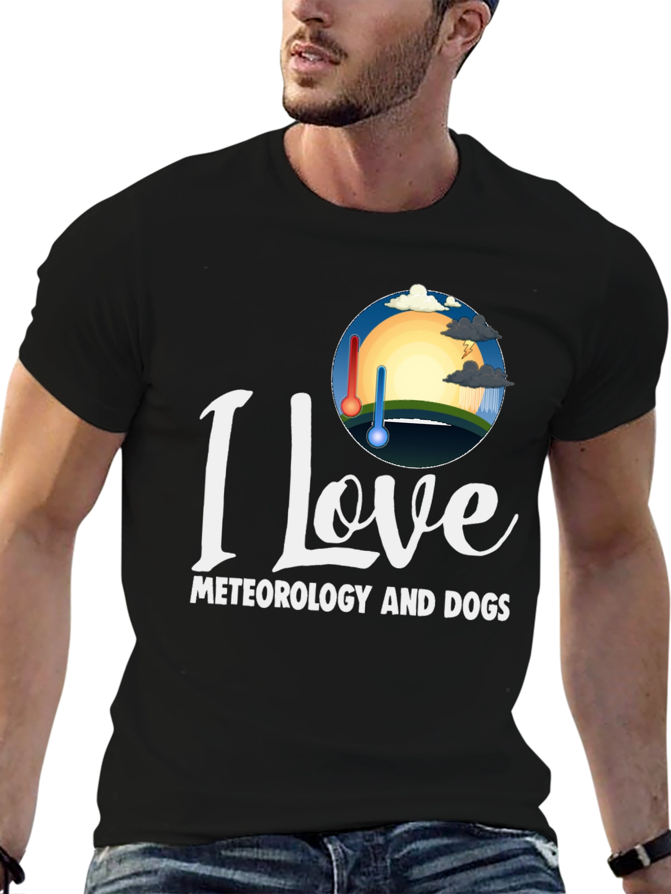 Black I Love Meteorology and Dogs T-Shirt view 6