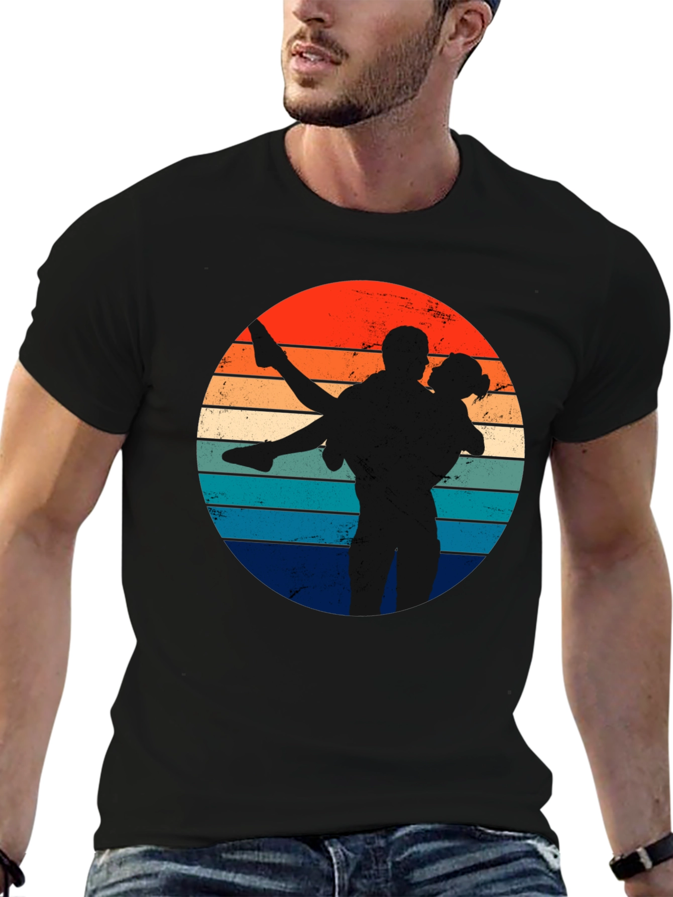 Black Retro Sunset Silhouette Couple T-Shirt view 6