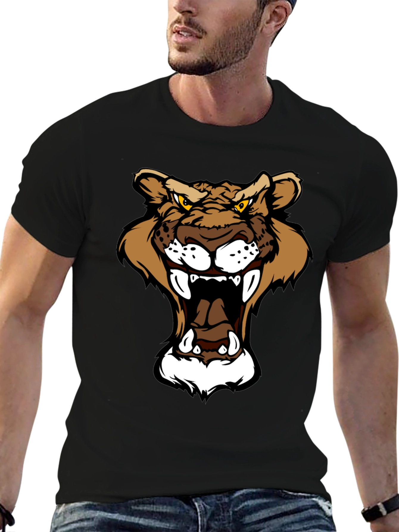 Black Roaring Mountain Lion Graphic T-Shirt view 6