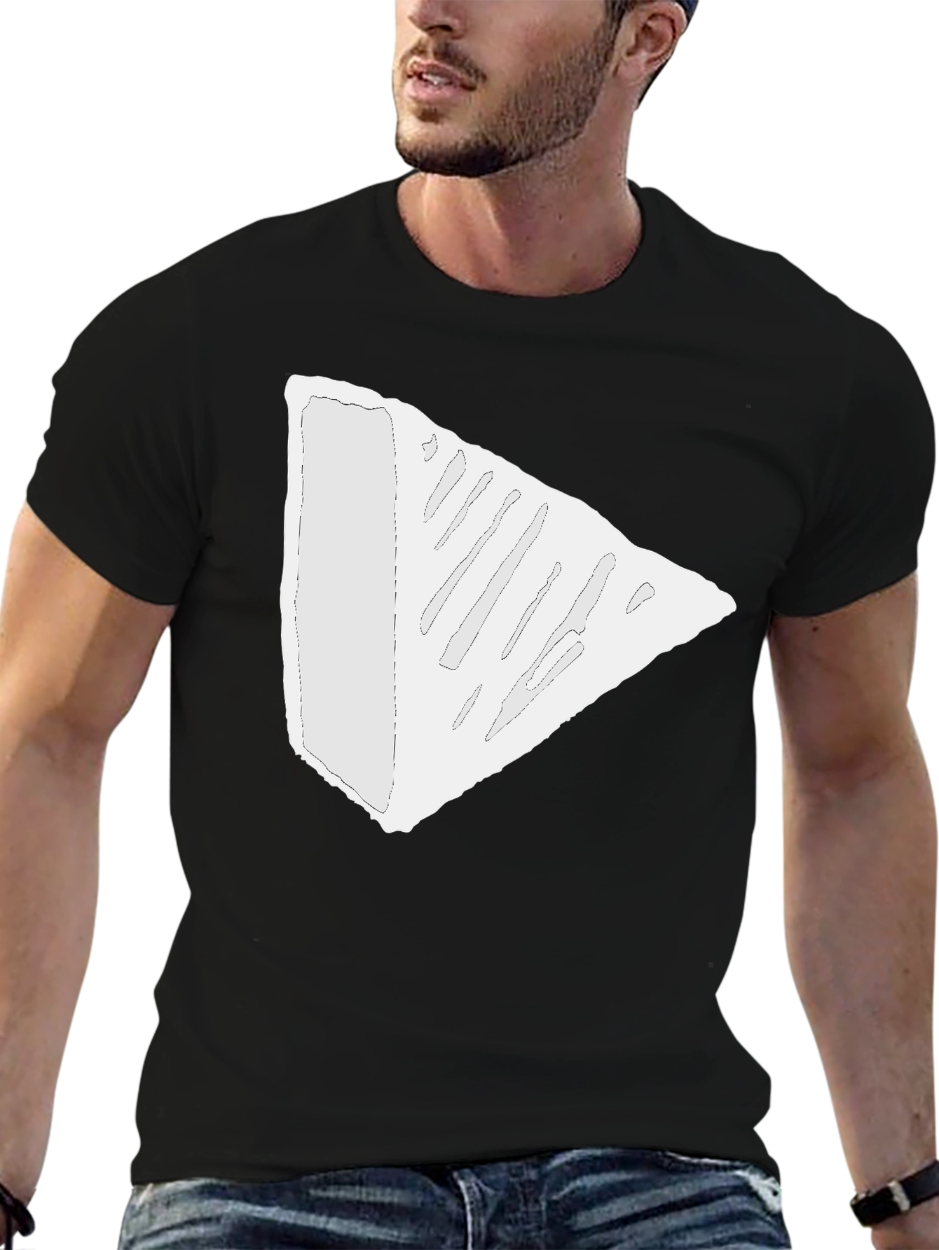 Black Modern Triangle Tee - Black Cotton Blend T-Shirt view 6