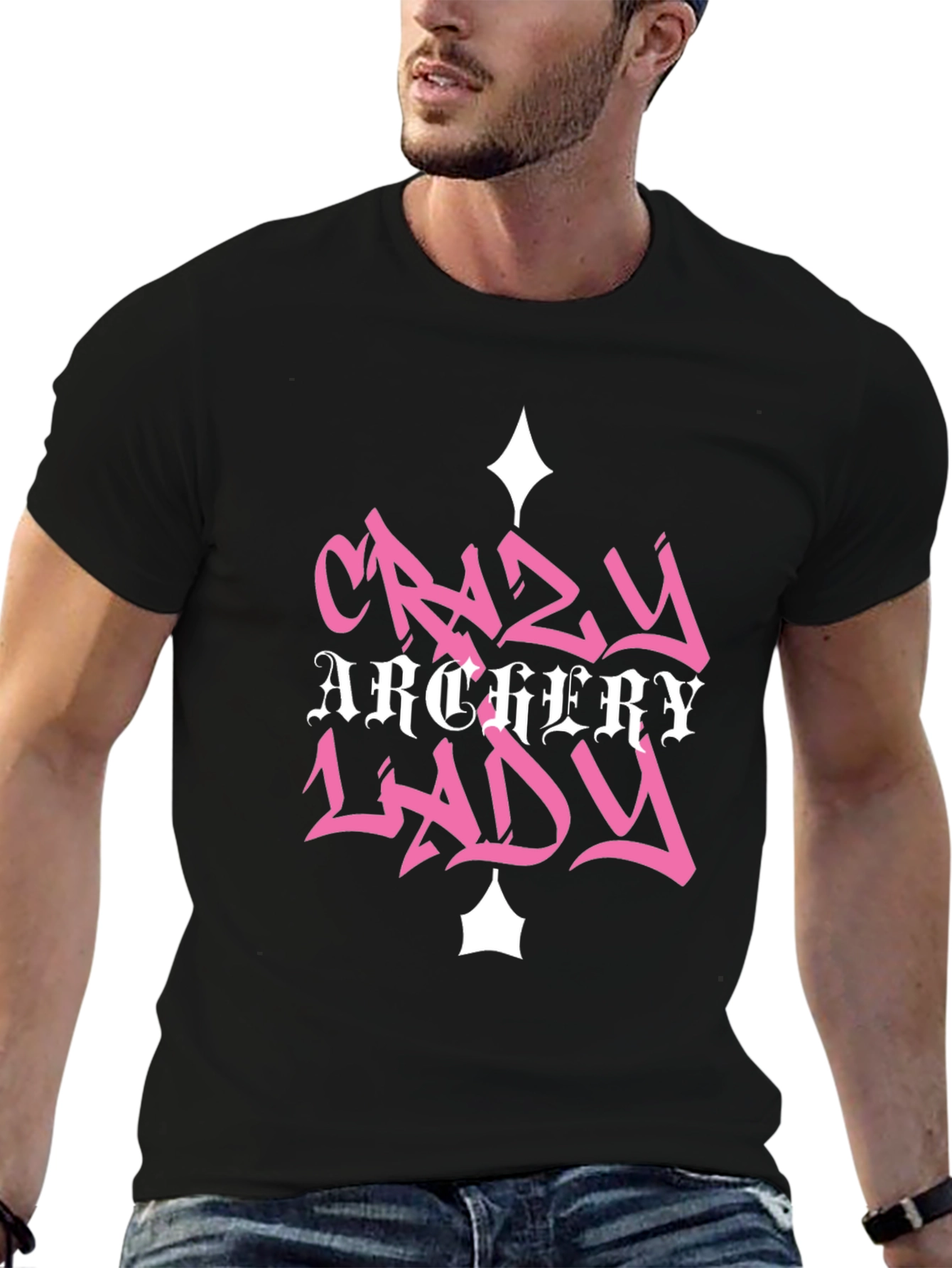 Black Crazy Archery Lady Black Graphic Tee view 6