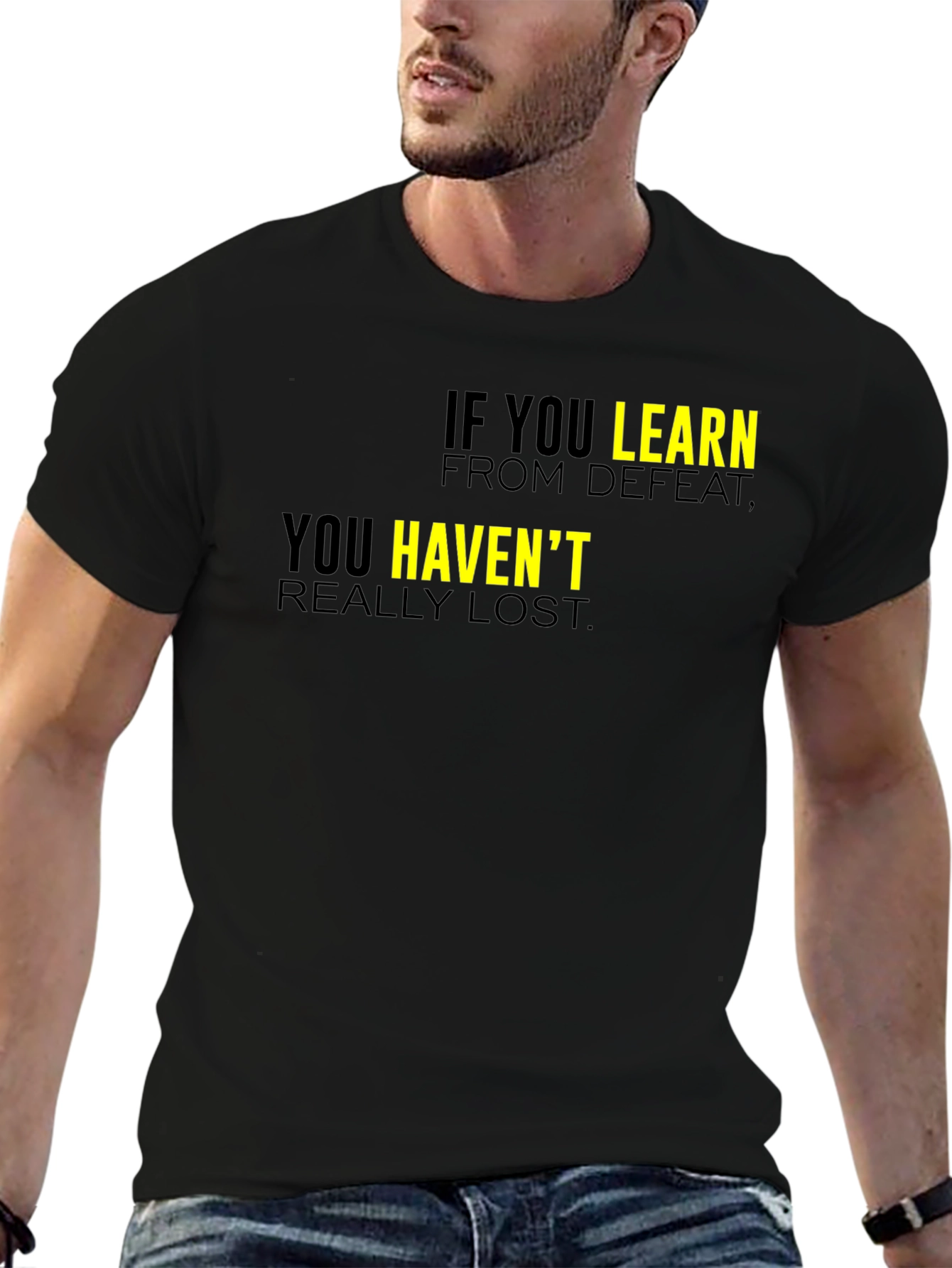 Black Motivational Black T-Shirt: Learn From Defeat view 6
