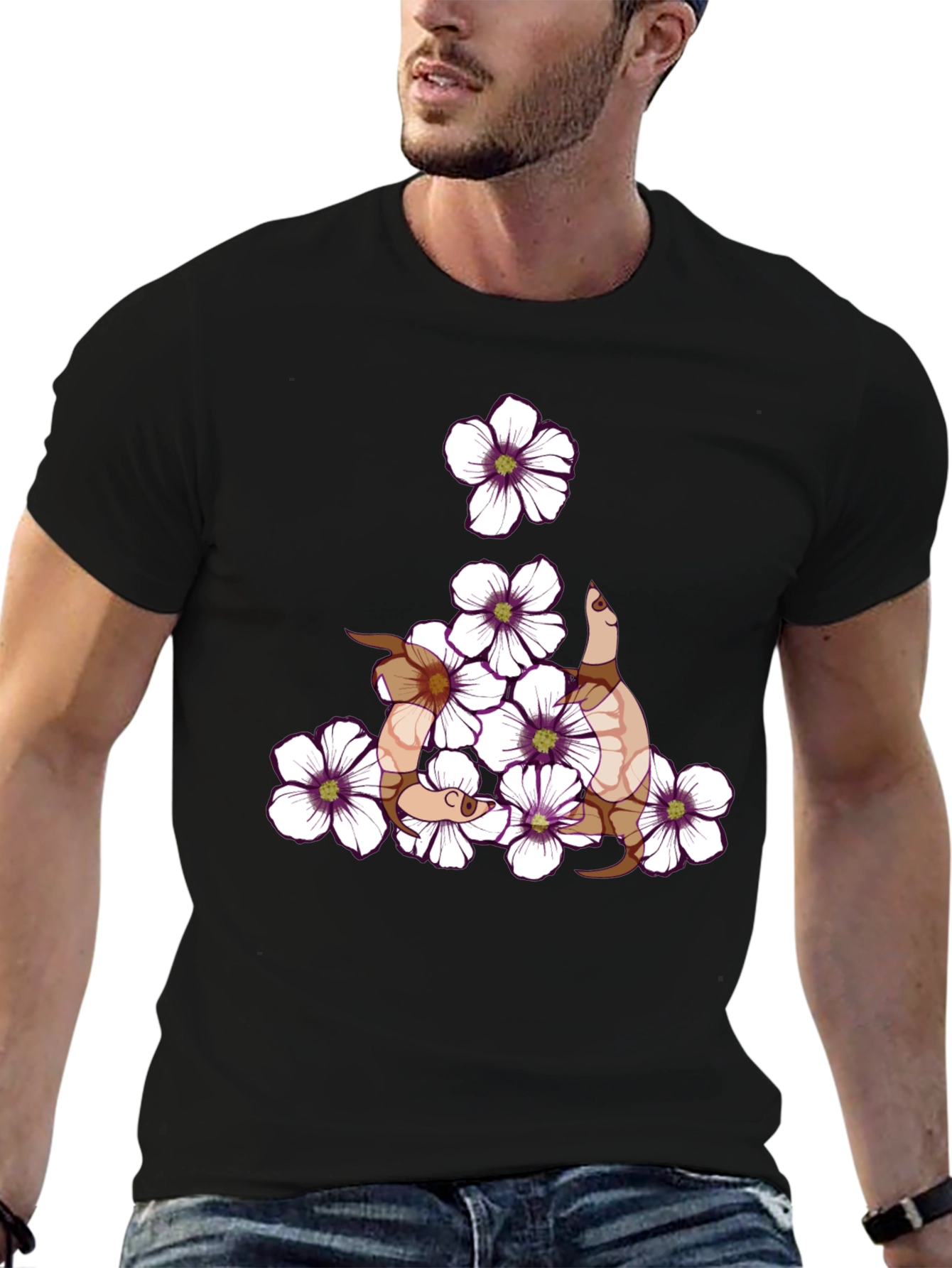 Black Floral Snake Graphic T-Shirt - Stylish & Unique view 6
