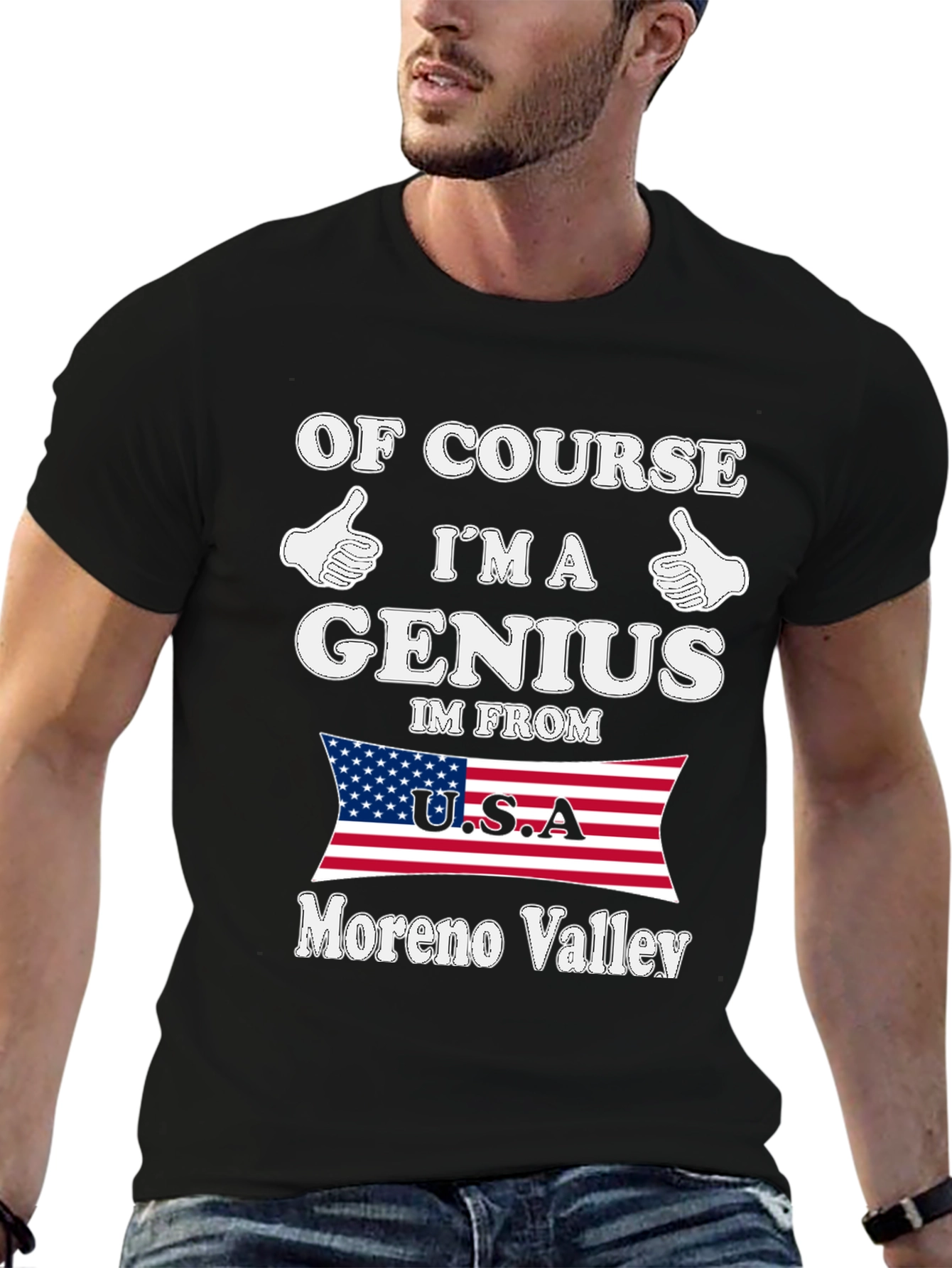 Black Of Course I'm A Genius Moreno Valley T-Shirt view 6