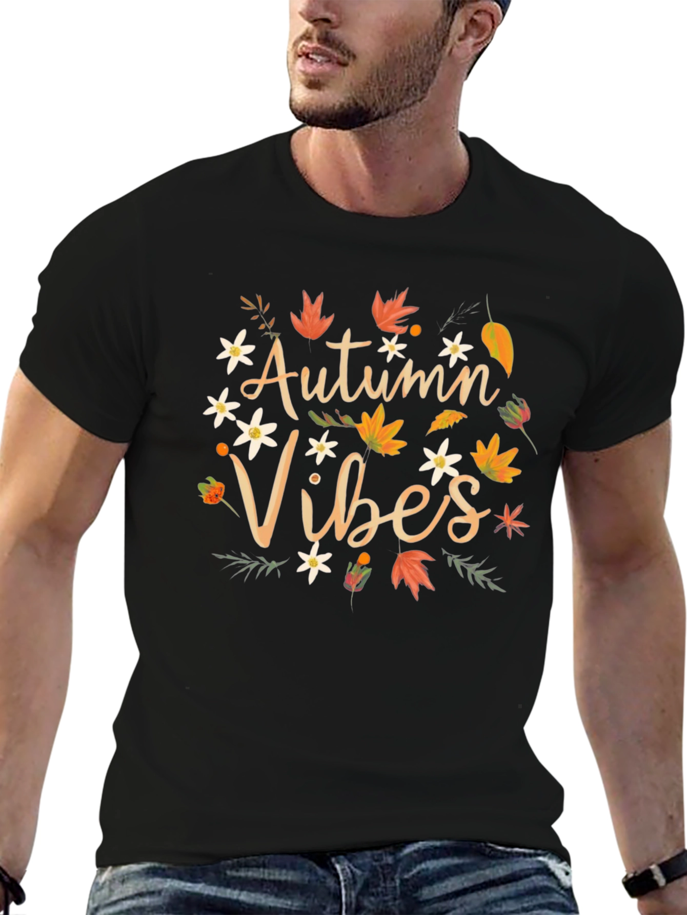 Black Autumn Vibes Graphic Tee - Fall Season Shirt view 6