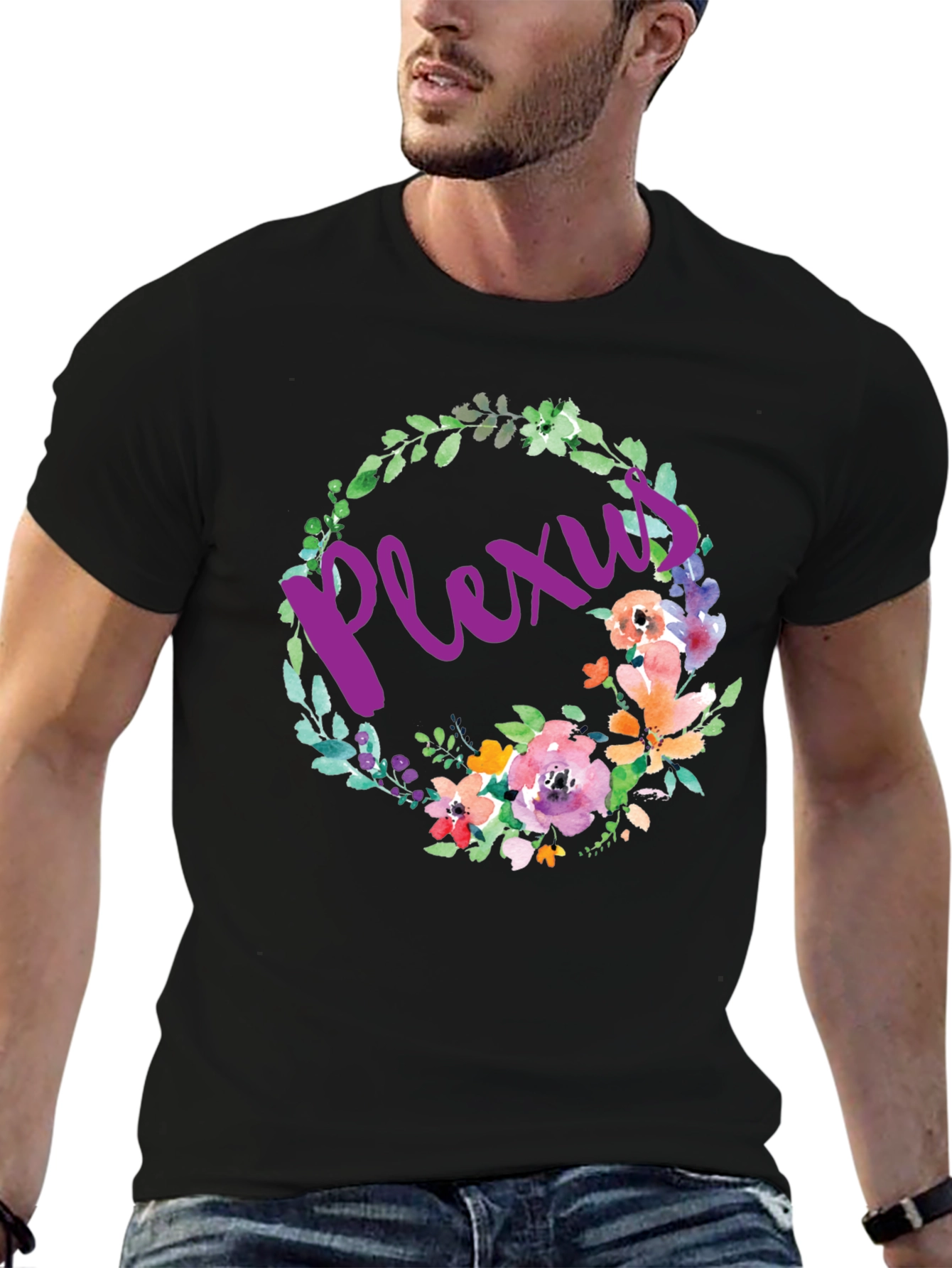 Black Floral Plexus Graphic Tee - Comfortable Cotton Blend view 6