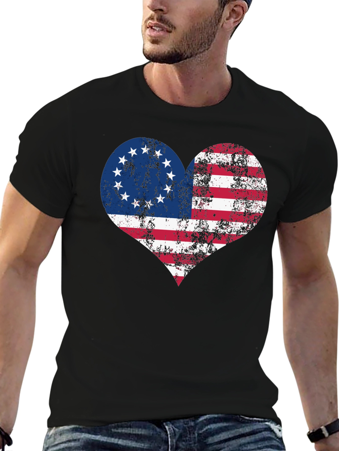 Black Patriotic Heart T-Shirt - USA Flag Design view 6