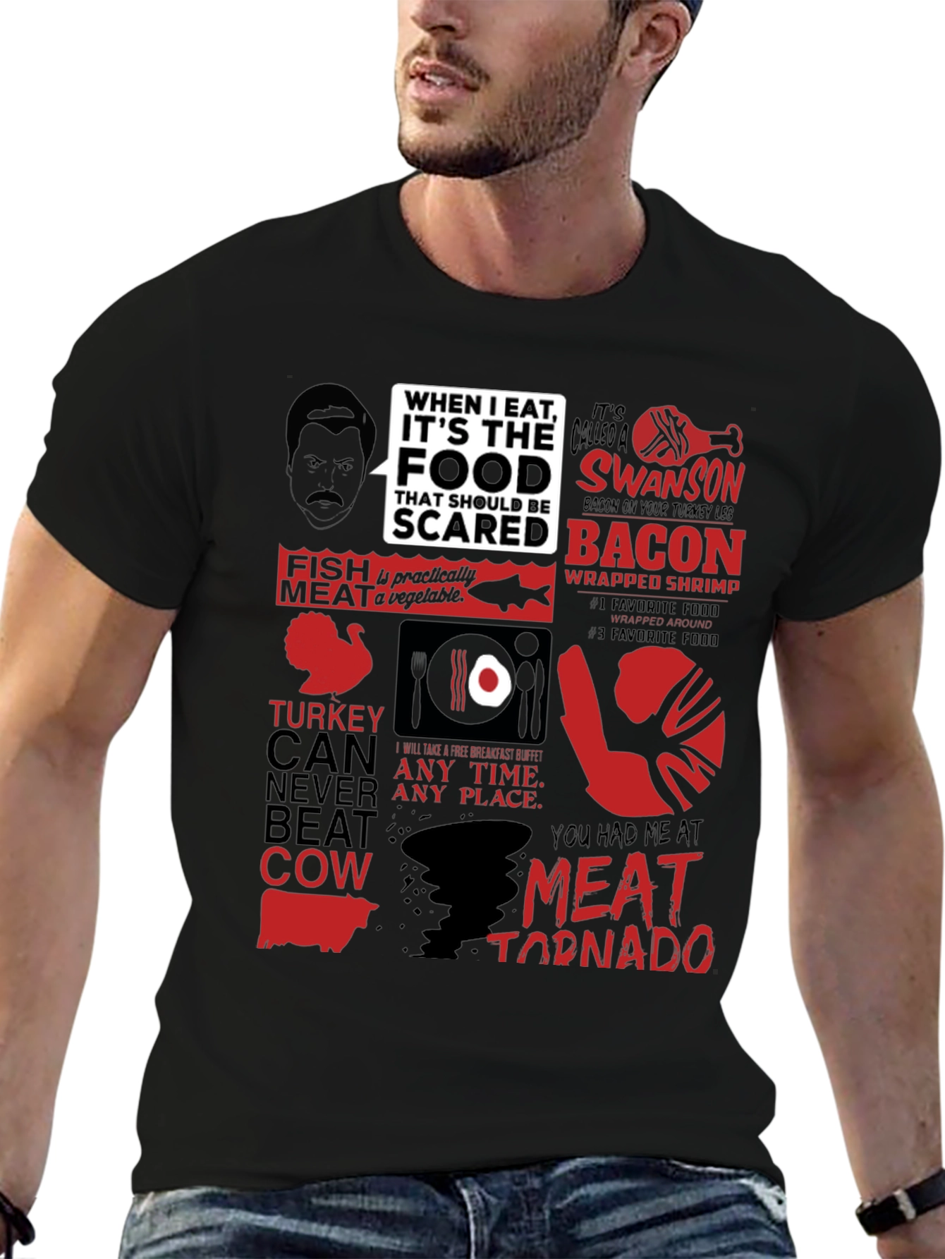 Ron Swanson Food T-Shirt - Meat Tornado Humor Tee - 6