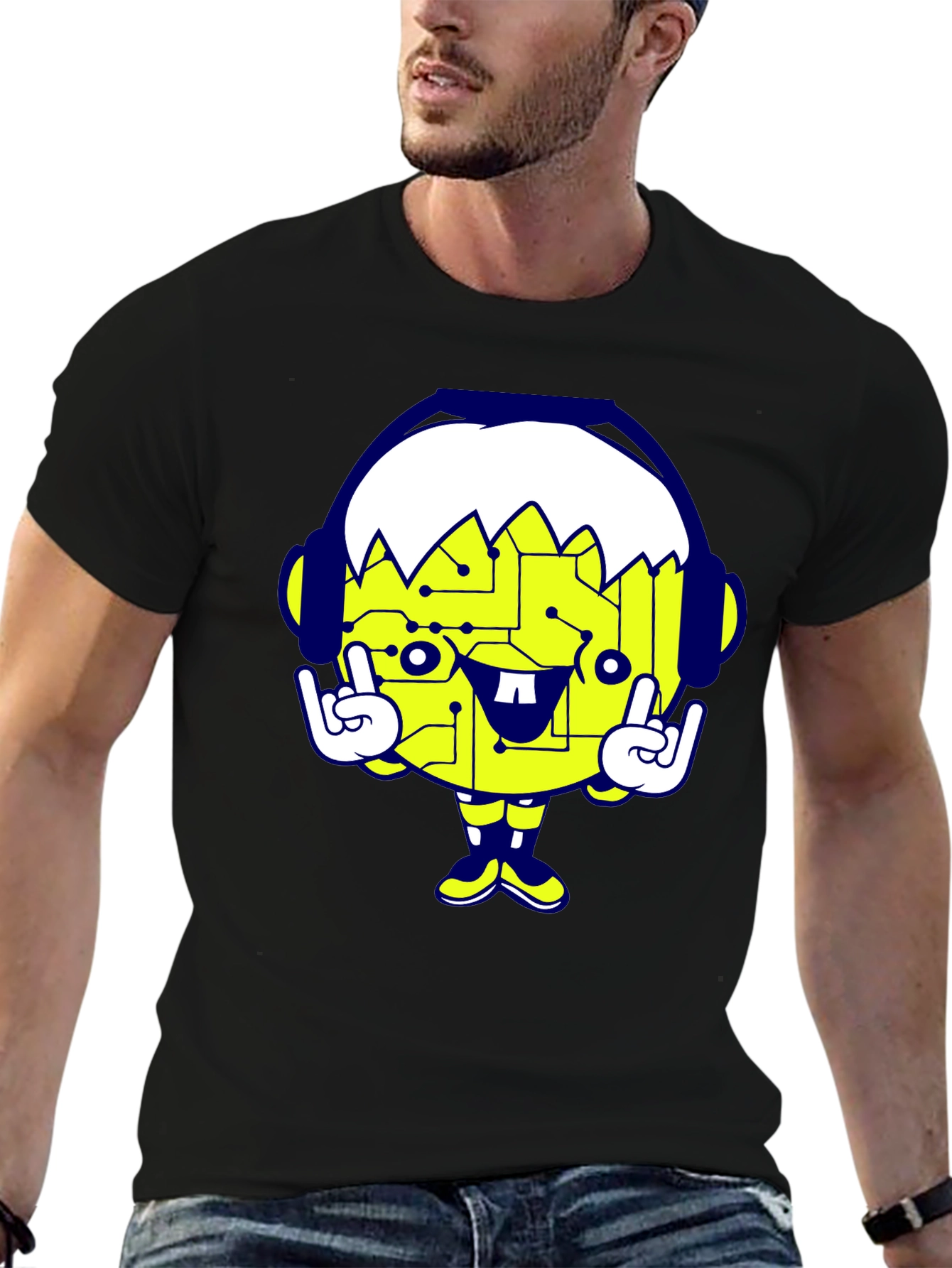 Black Cool Cartoon Graphic Black T-Shirt view 6
