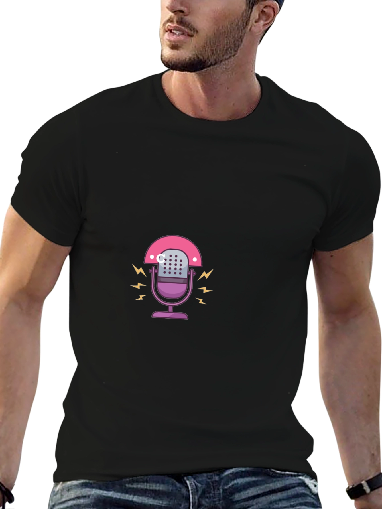 Black Retro Podcast Microphone Graphic Tee - Black view 6