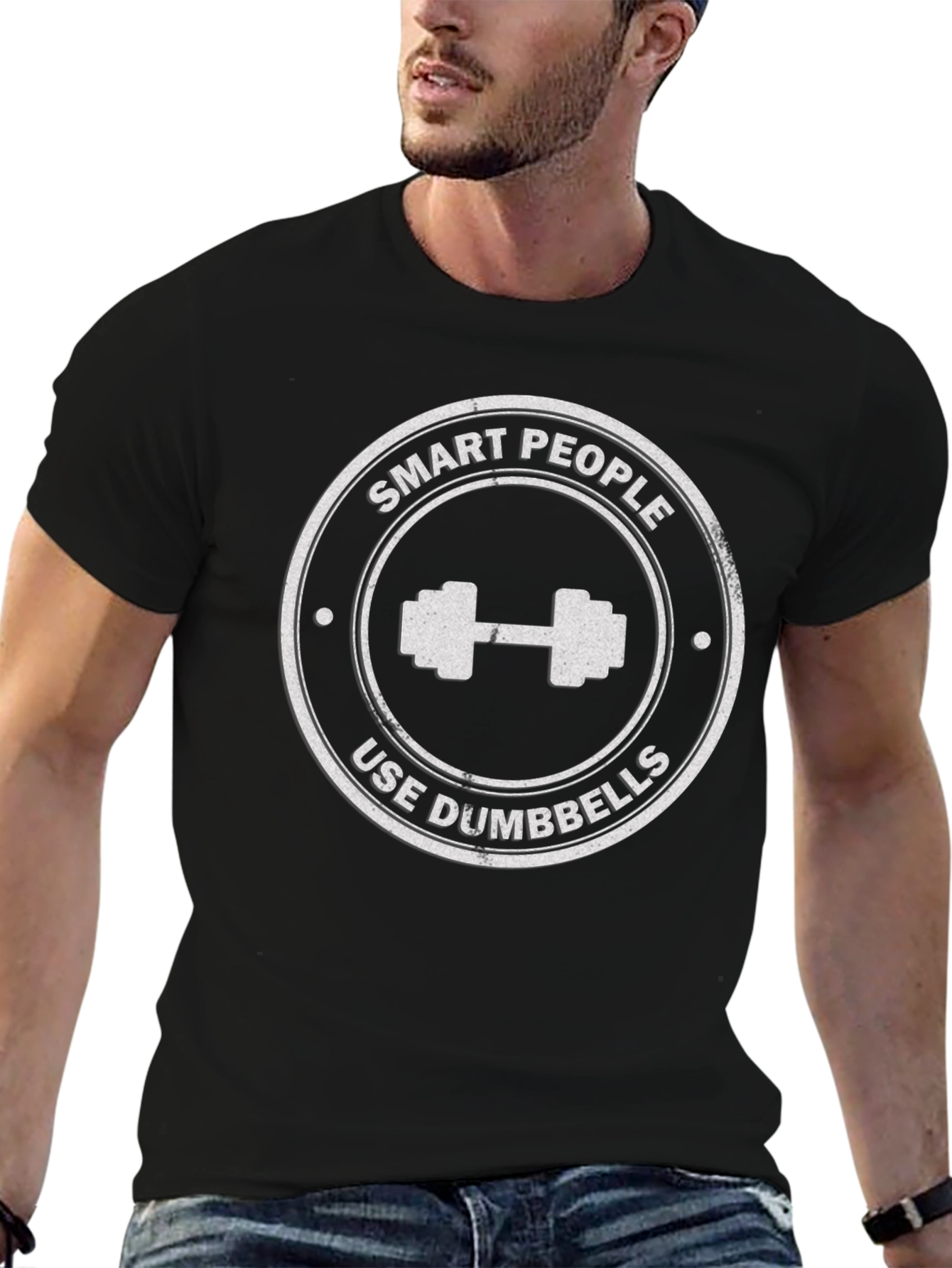Black Smart People Use Dumbbells Graphic T-Shirt view 6