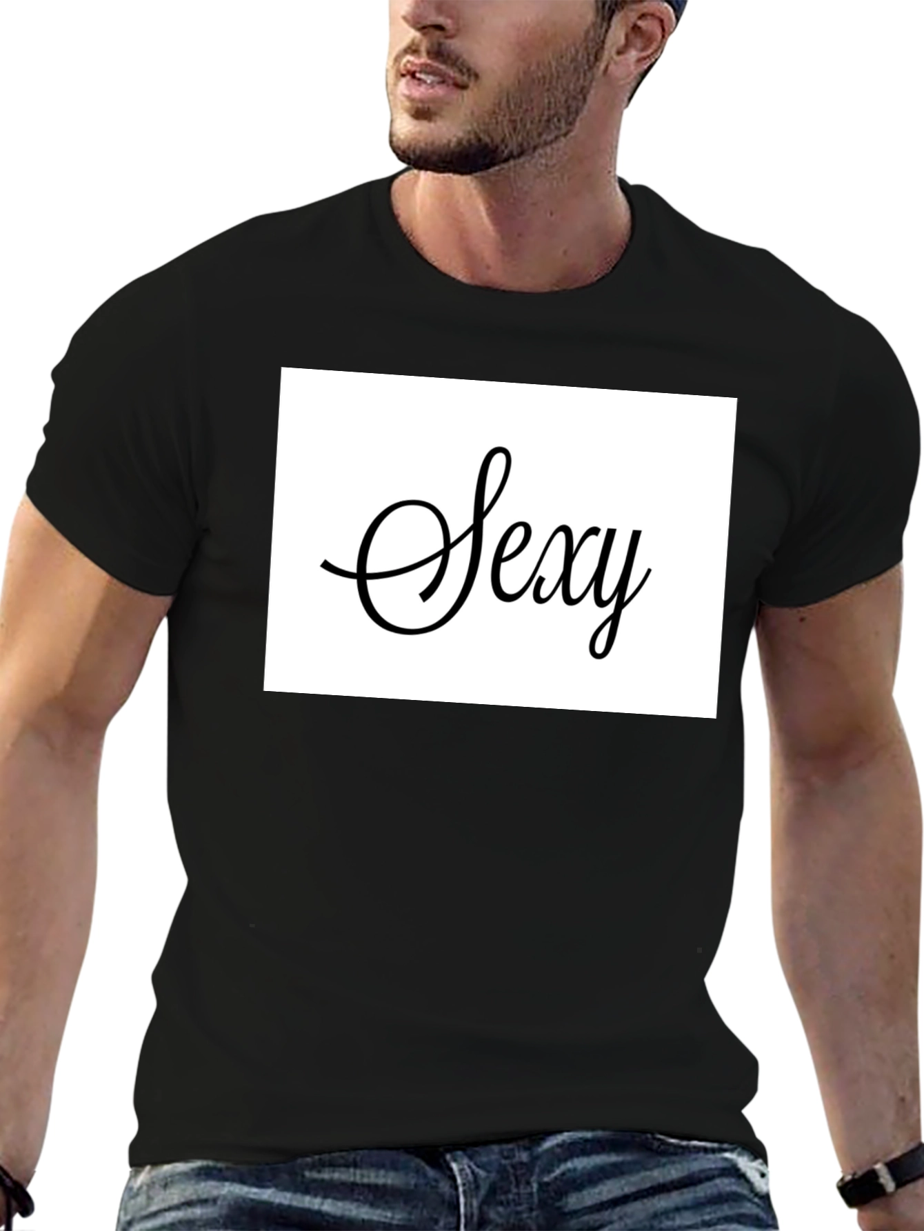 Black Sexy Graphic Tee - Men's Casual Black T-Shirt view 6
