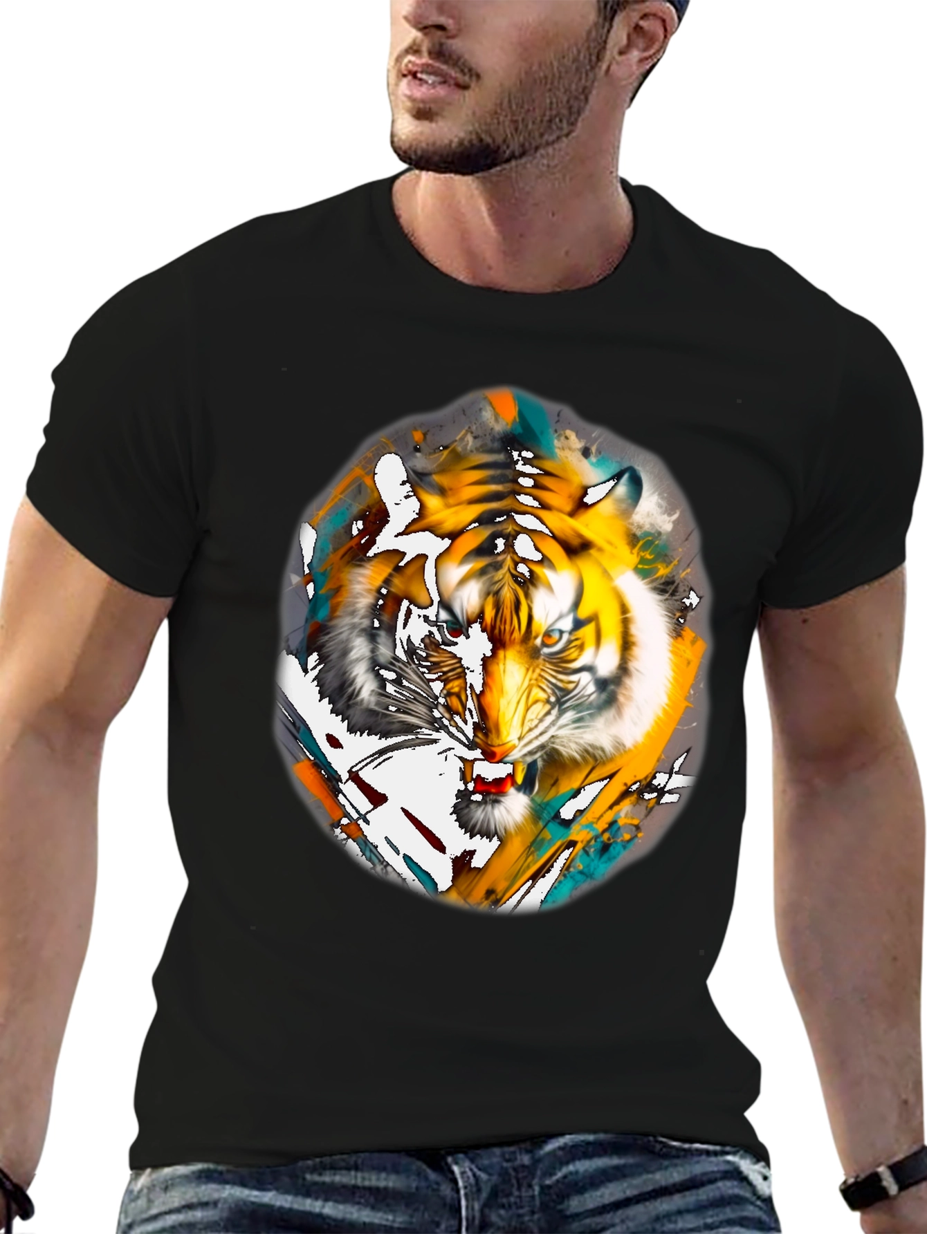 Black Tiger Graphic Print Black T-Shirt view 6